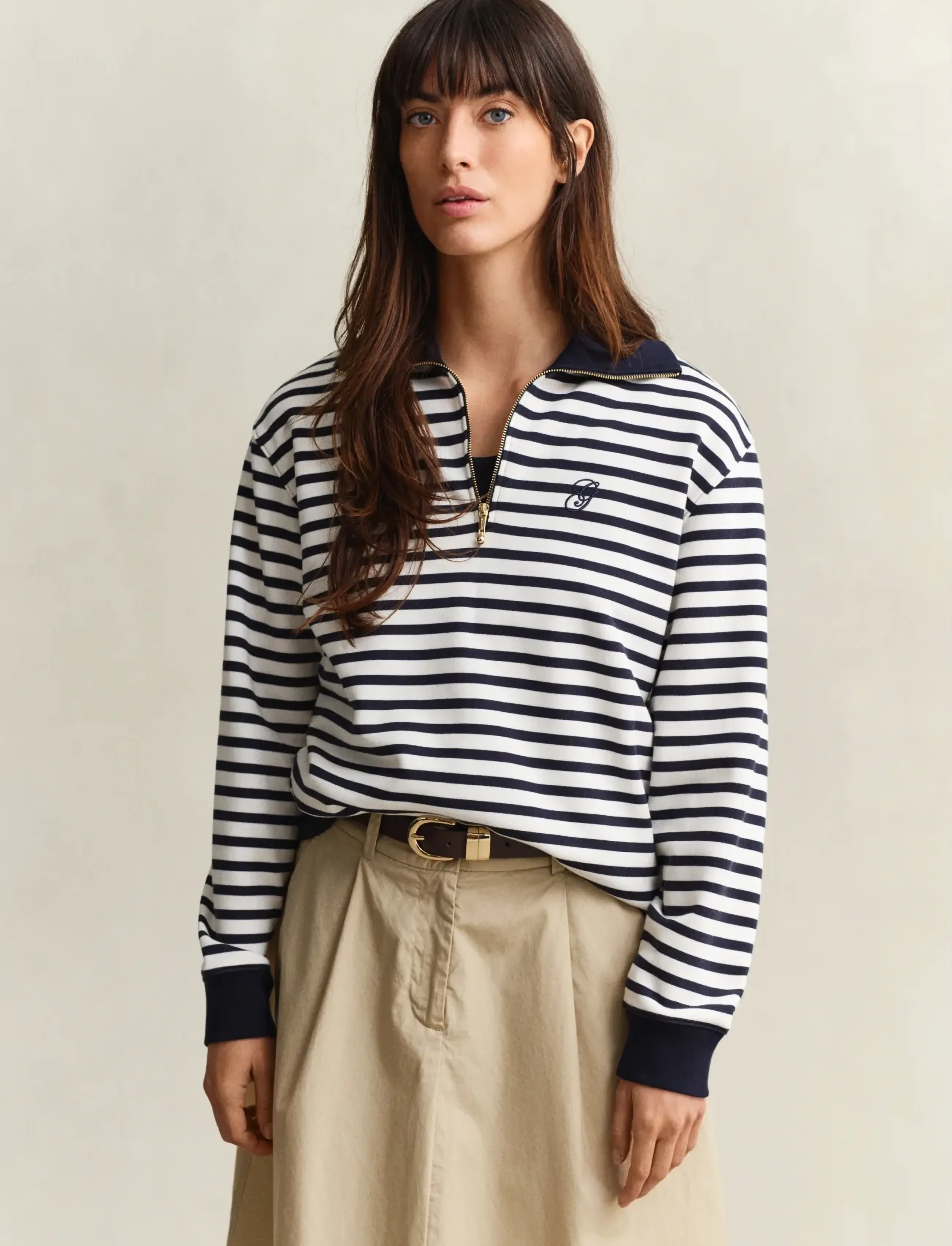 Gant Striped Half Zip Sweat, XL, Knitwear, Marineblau - Jumpers, Frauen