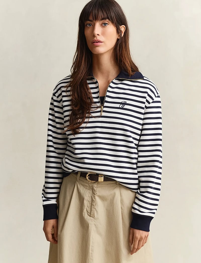 Gant - STRIPED HALF ZIP SWEAT - pullover - evening blue - 0