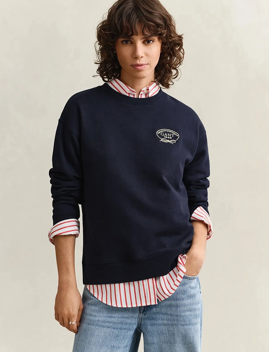 Gant - ROPE GRAPHIC C-NECK SWEAT - sweatshirts - evening blue - 0