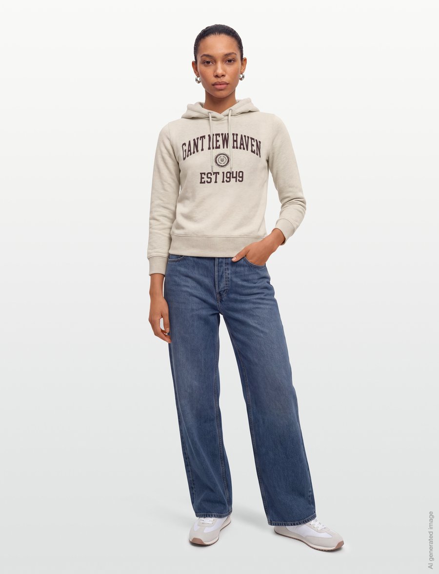 Gant - REG GRAPHIC SWEAT HOODIE - kapuzenpullover - light beige melange - 0