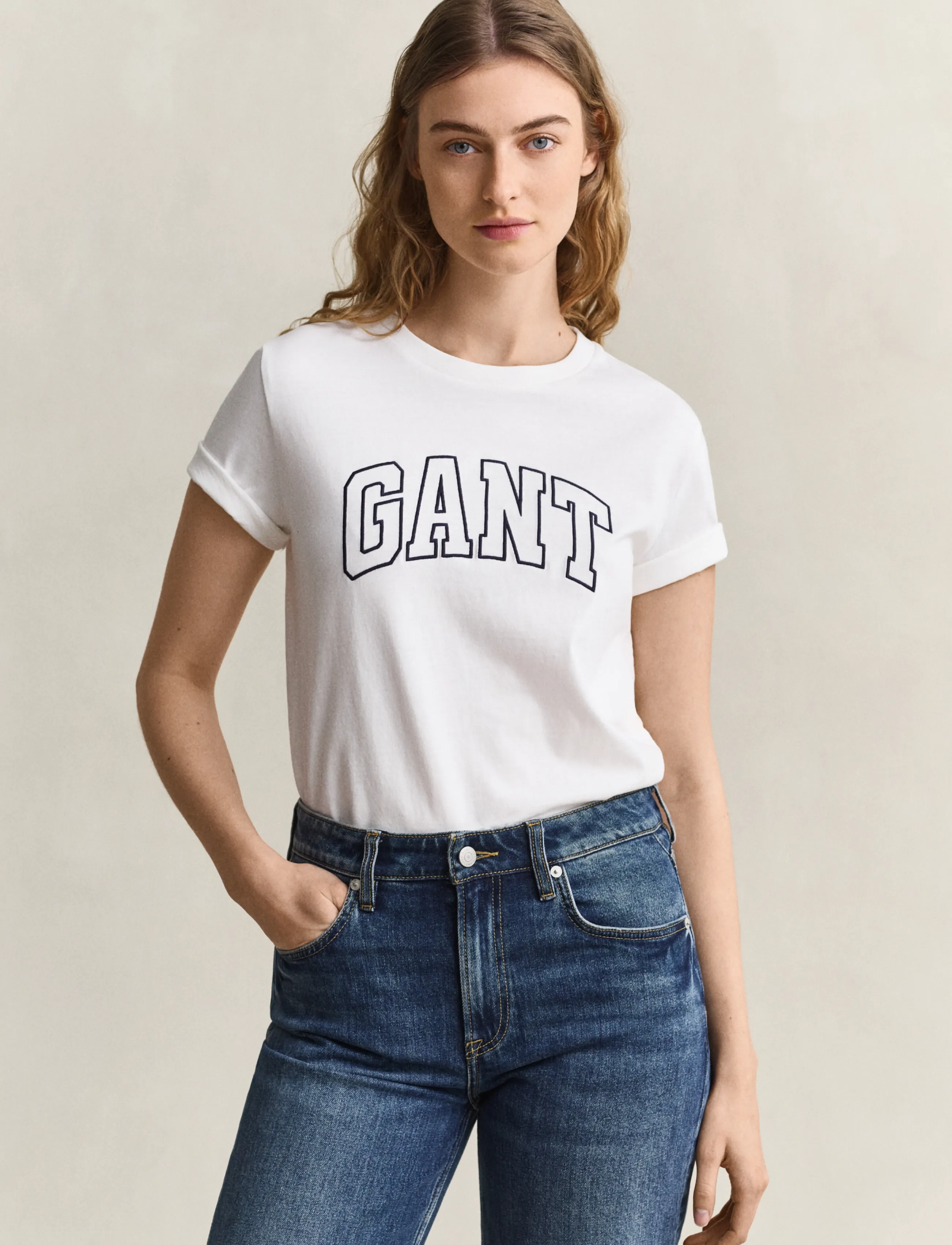 Gant REG GRAPHIC SS T-SHIRT - T-Shirts & Tops - EGGSHELL / cream