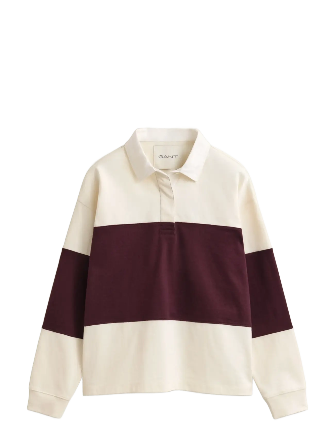 Gant Colorblocked Heavy Rugger, Kvinder, Farveblokeret Rugbytrøje, Bordeaux, Str: XL