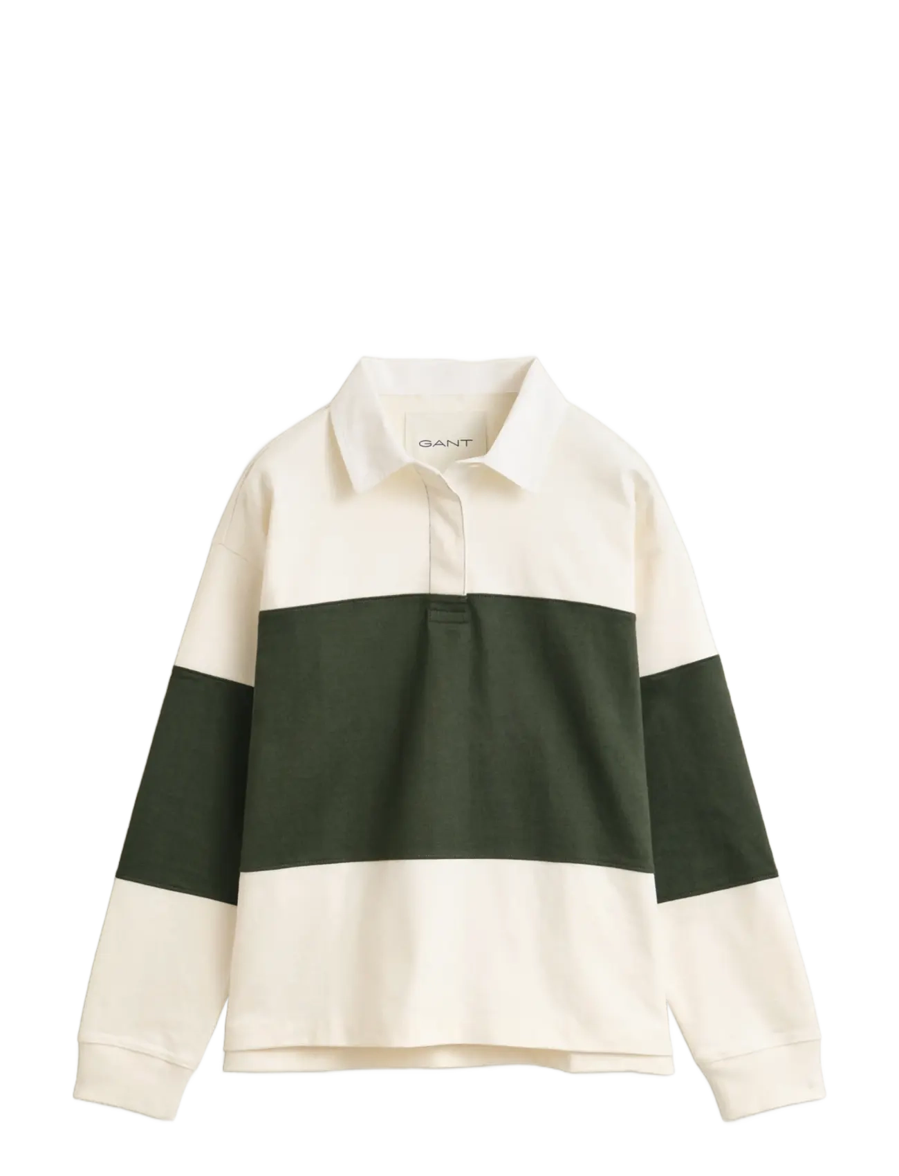 Gant Colorblocked Heavy Rugger, Kvinder, Farveblokeret Rugbytrøje, Kakigrøn, Str: XL