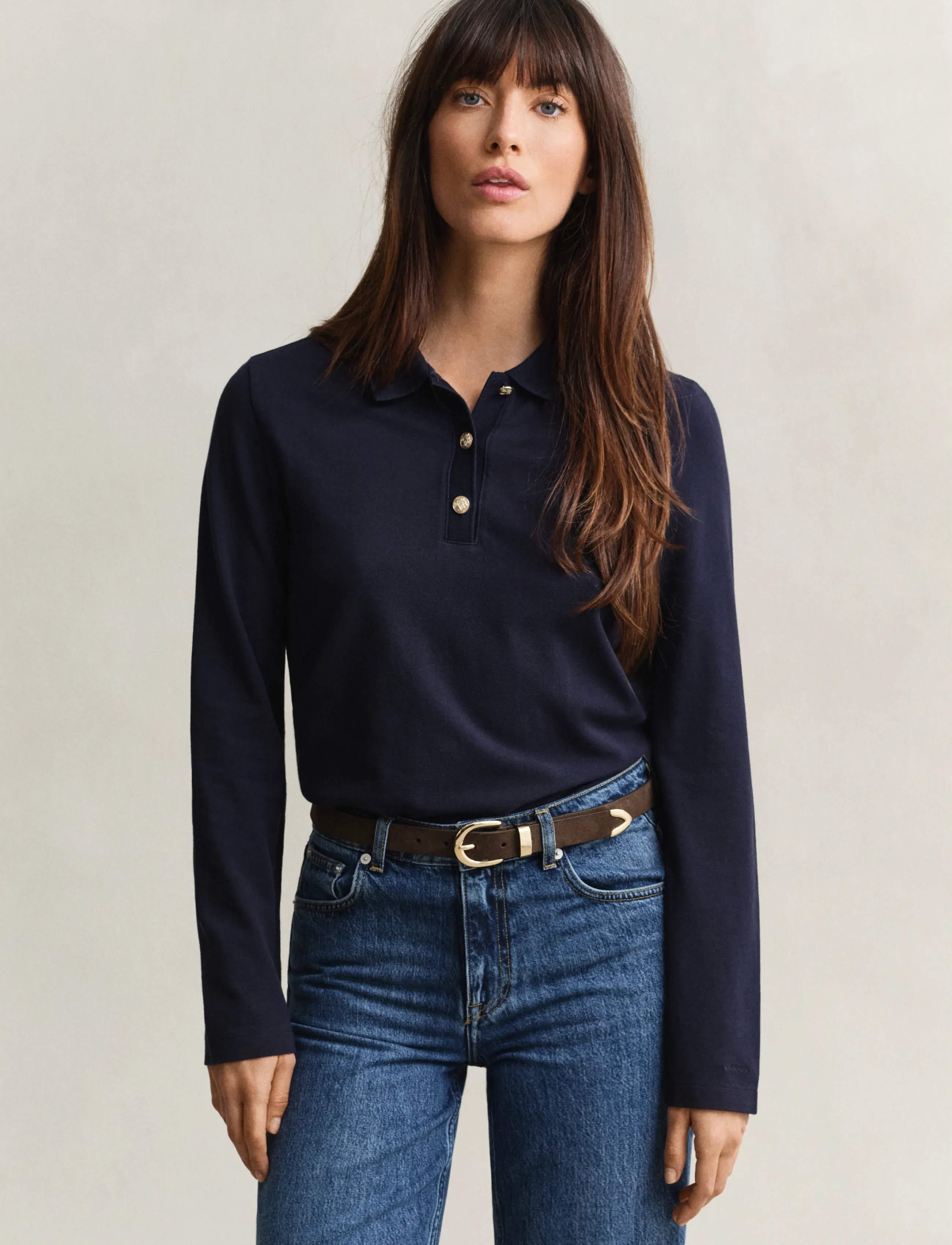 Gant Reg Ls Polo Pique, Kvinder, Langærmet Pique Polo Shirt, Navy, Str: S