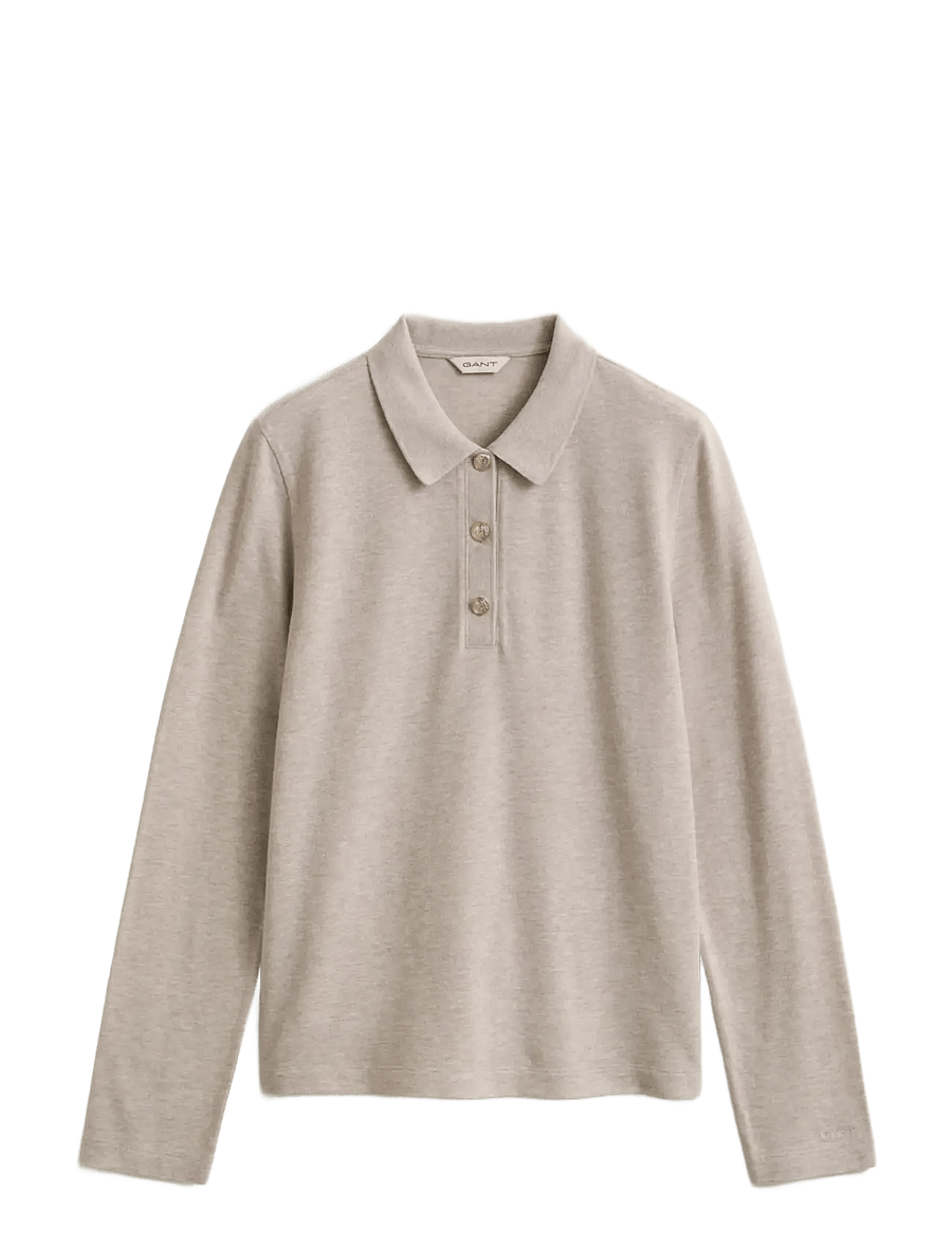 Gant - REG LS POLO PIQUE - t-shirts - light beige melange - 1