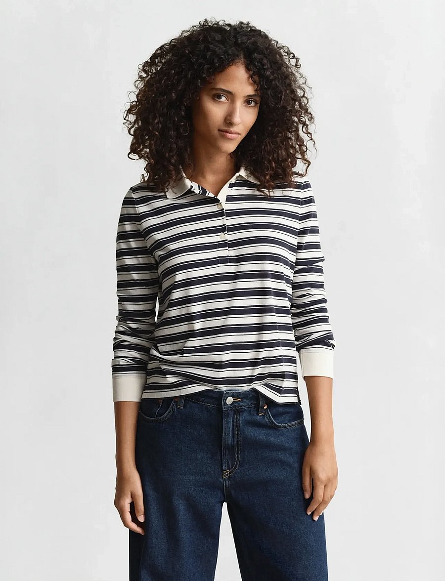 Gant - STRIPED LS POLO - polo shirts - cream - 0