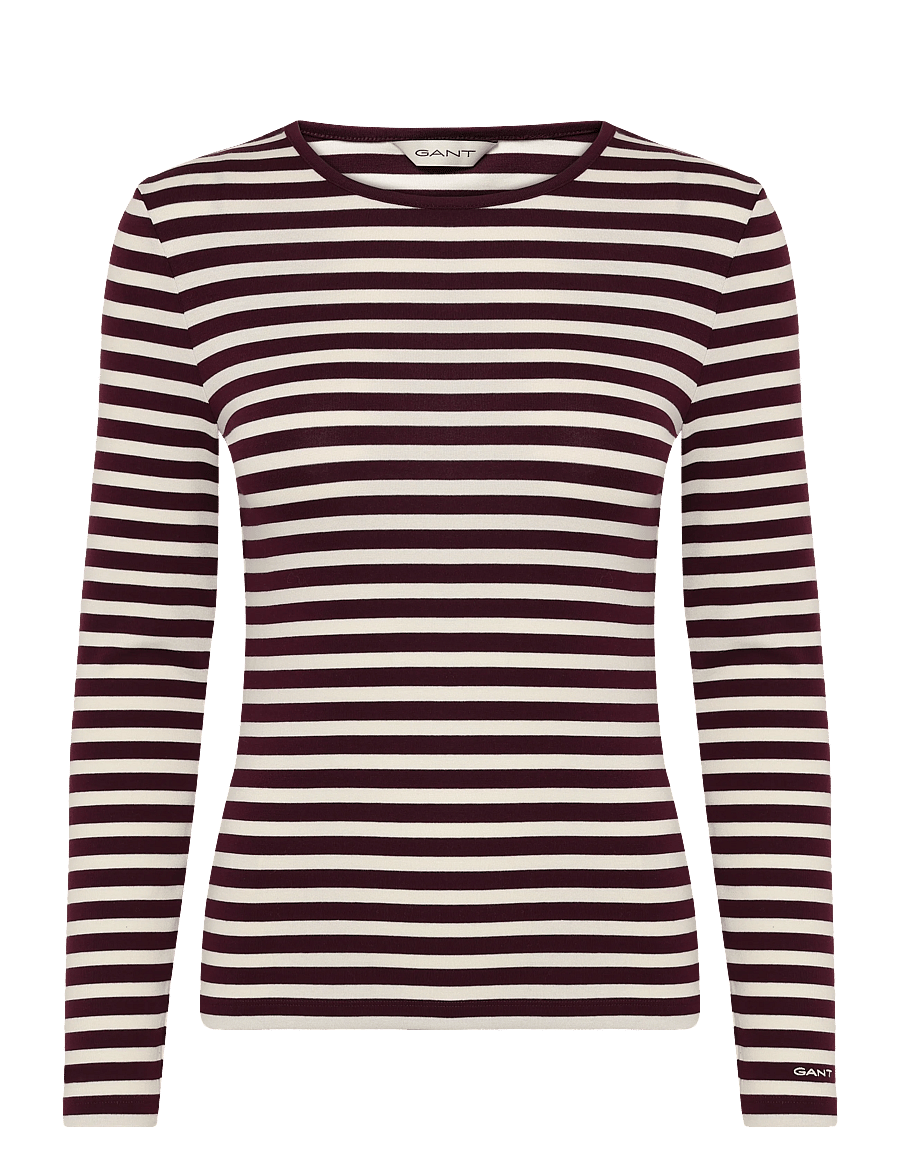 Gant - SLIM STRIPED LS T-SHIRT - långärmade toppar - darkened wine - 1