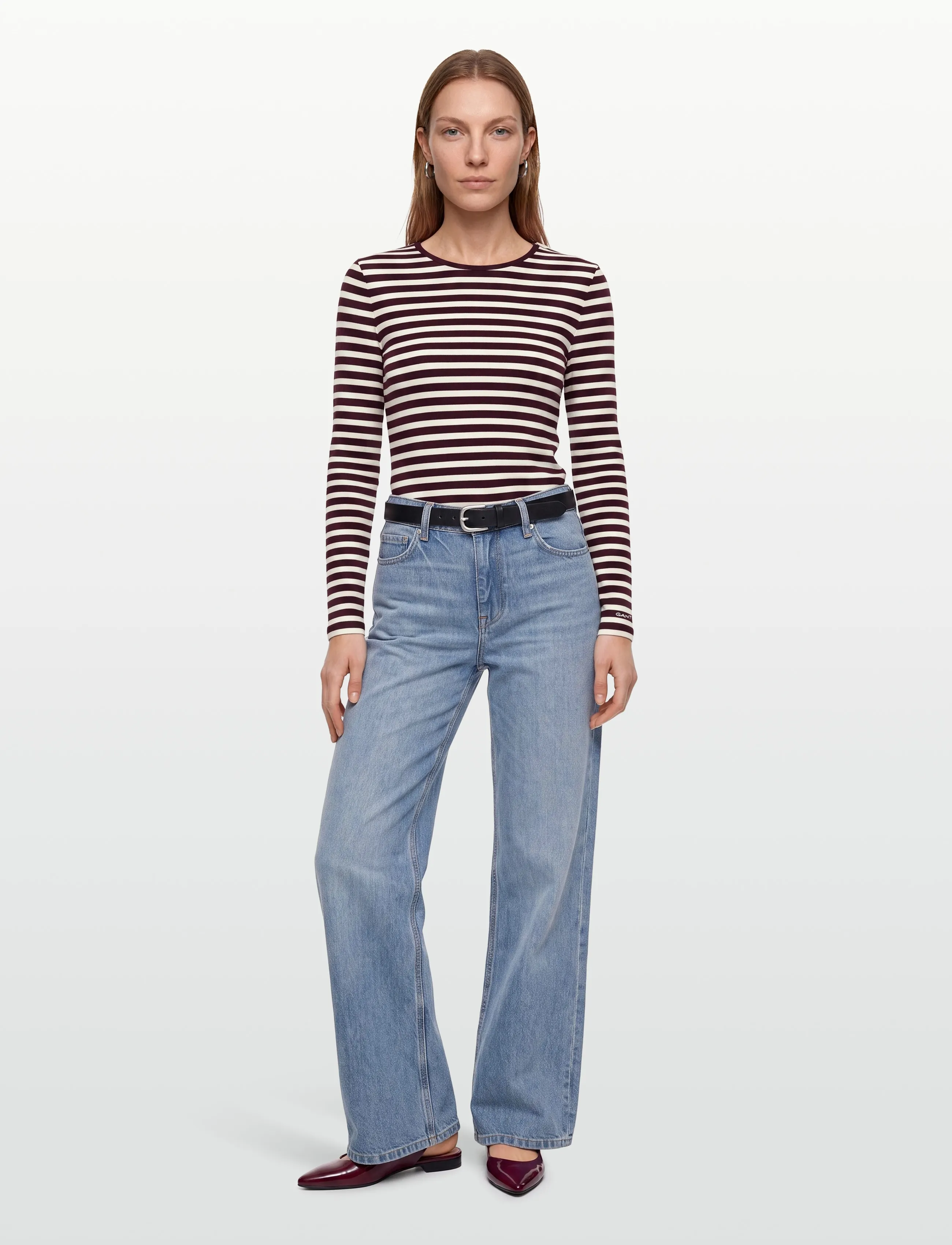 Gant - SLIM STRIPED LS T-SHIRT - pikkade varrukatega topid - darkened wine - 0