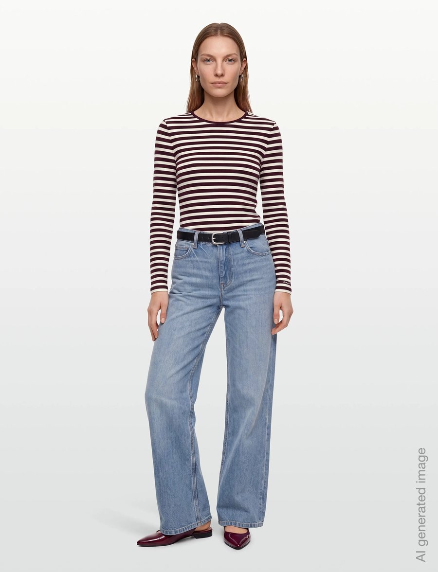 Gant - SLIM STRIPED LS T-SHIRT - långärmade toppar - darkened wine - 0