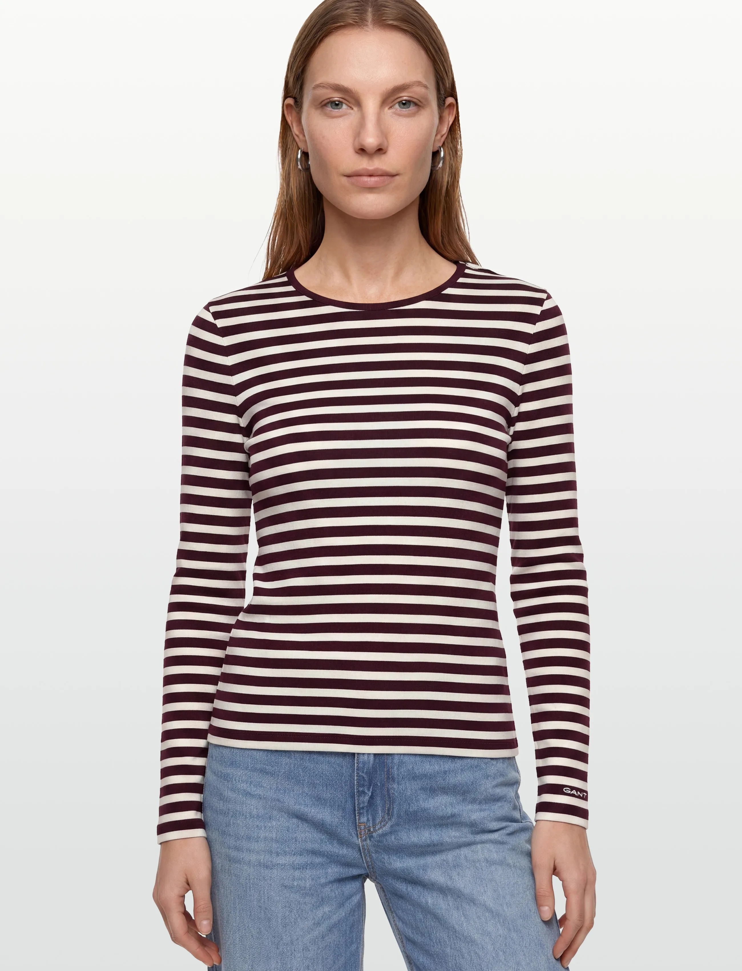 Gant - SLIM STRIPED LS T-SHIRT - pikkade varrukatega topid - darkened wine - 3