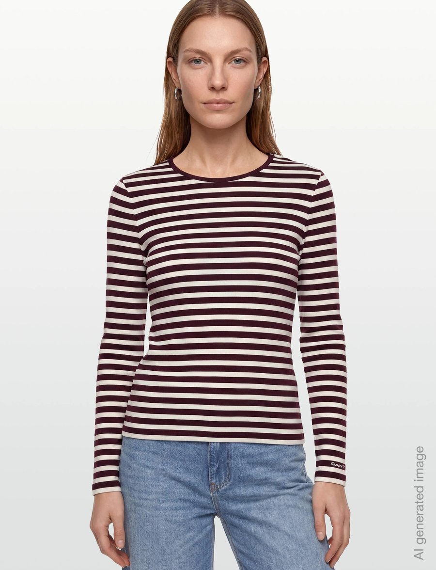 Gant - SLIM STRIPED LS T-SHIRT - långärmade toppar - darkened wine - 3