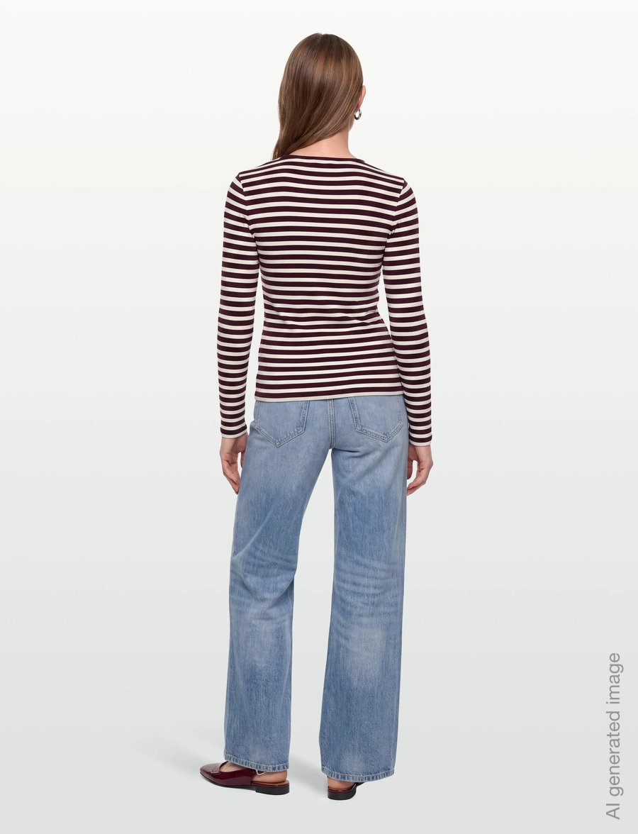 Gant - SLIM STRIPED LS T-SHIRT - långärmade toppar - darkened wine - 4