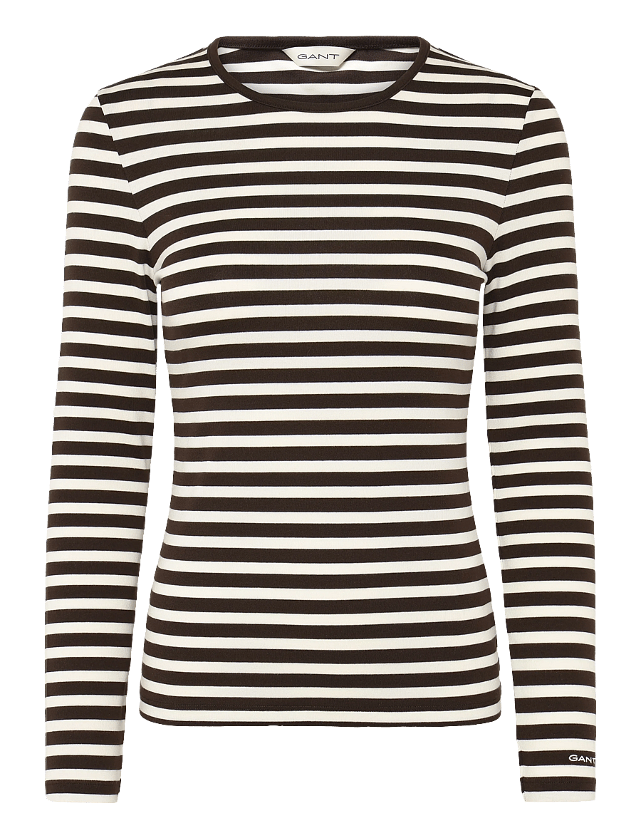 Gant - SLIM STRIPED LS T-SHIRT - pitkähihaiset paidat - deep brown - 1
