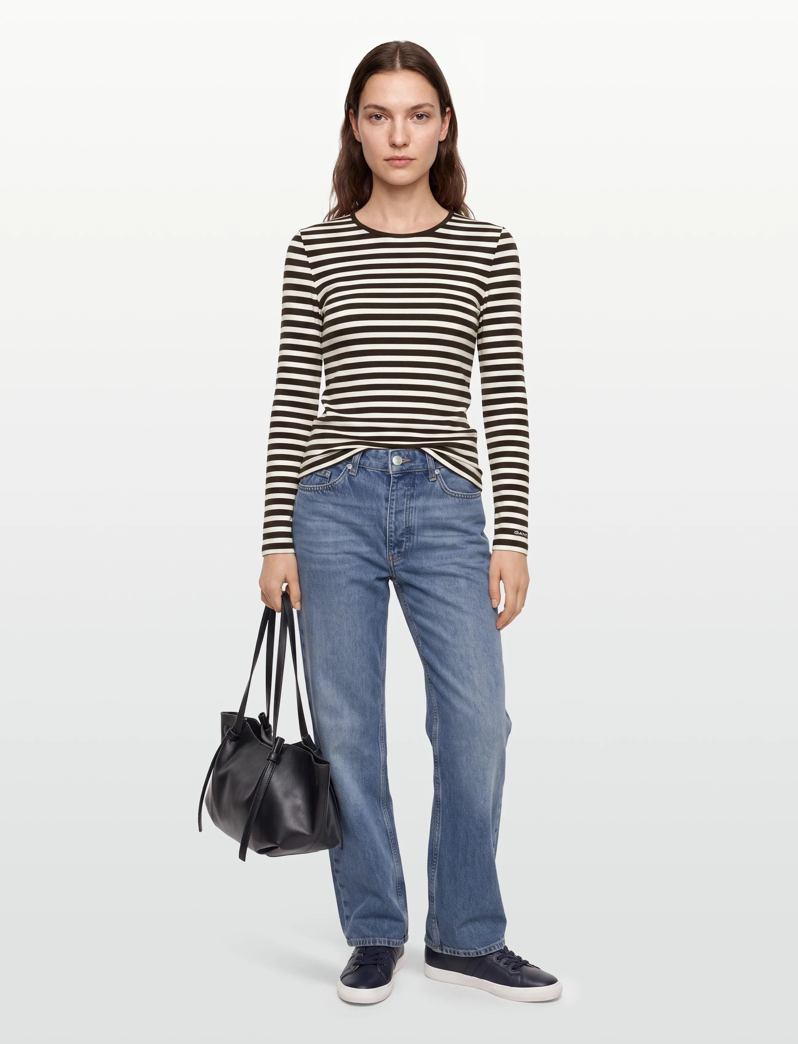 Gant - SLIM STRIPED LS T-SHIRT - langærmede toppe - deep brown - 0