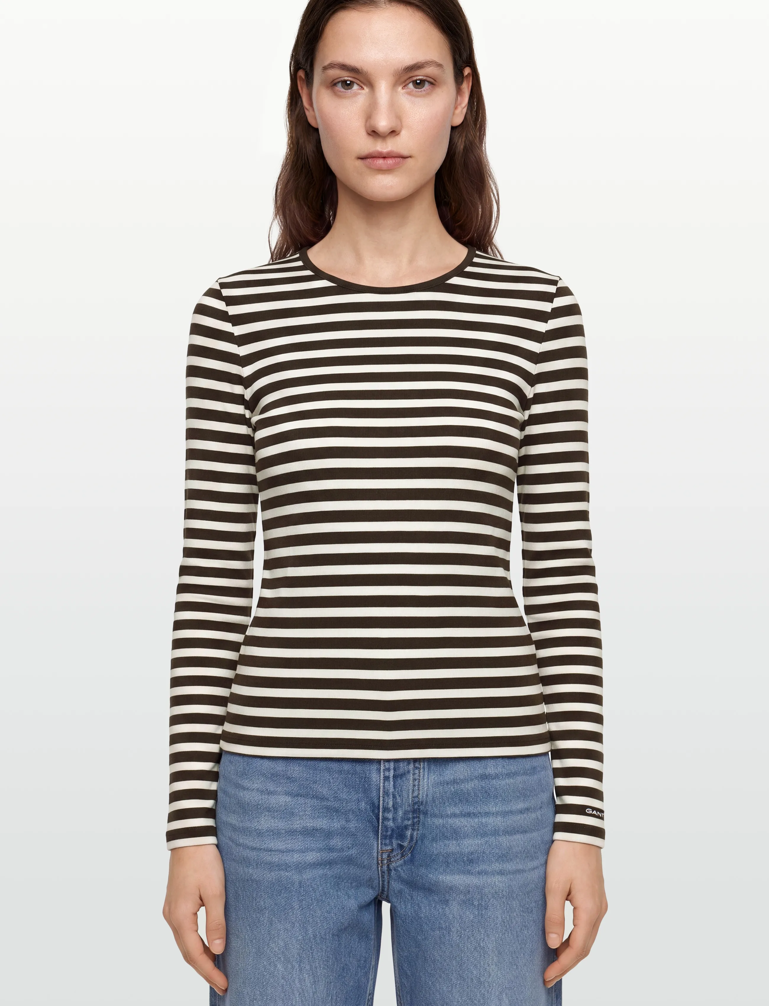 Gant - SLIM STRIPED LS T-SHIRT - langærmede toppe - deep brown - 3