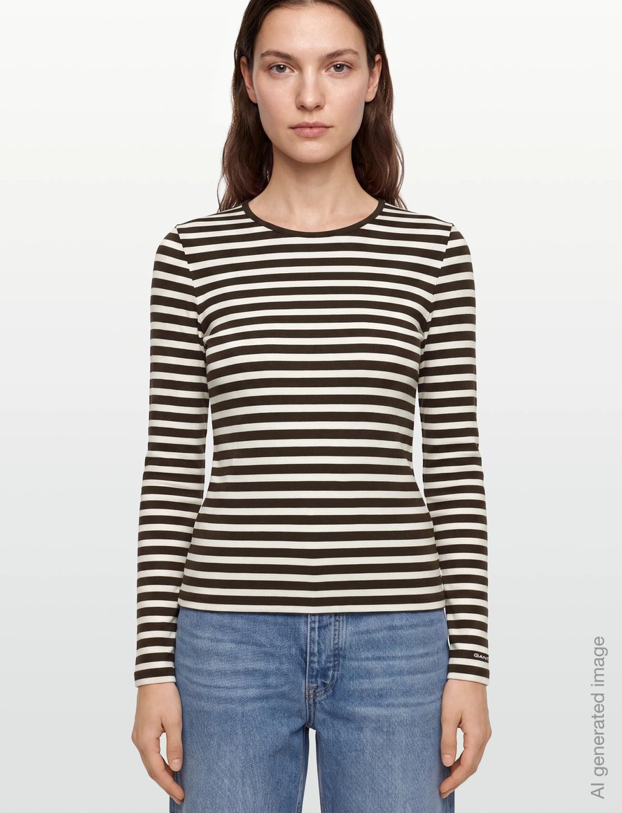 Gant - SLIM STRIPED LS T-SHIRT - pitkähihaiset paidat - deep brown - 3