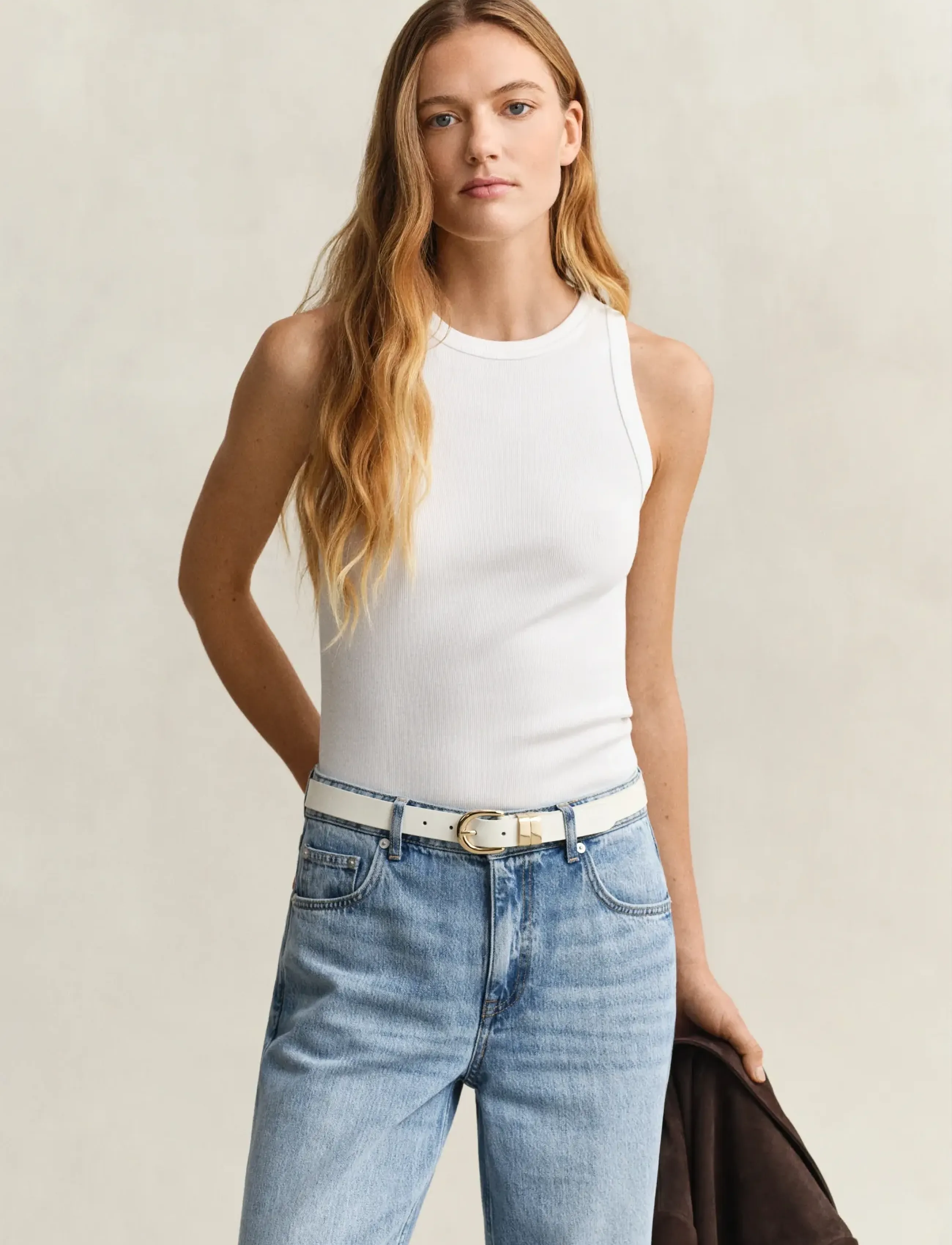 GANT HIGH NECK RIB TANK TOP - T-shirts & Toppar - WHITE / white