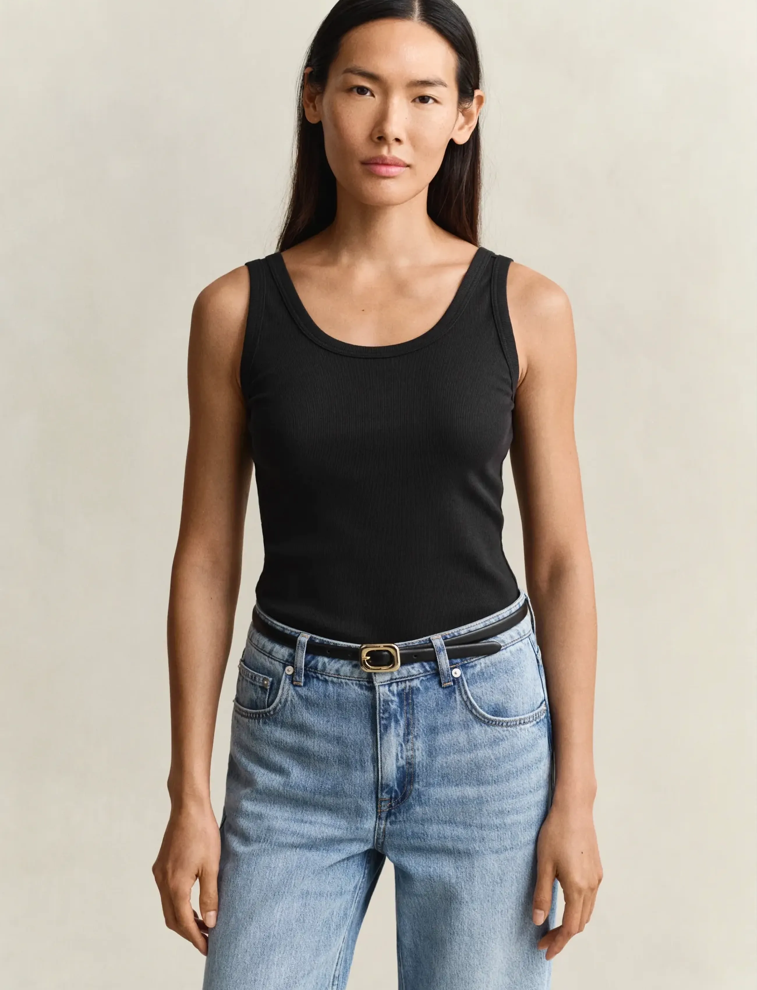 Gant Slim Ribbed Tank Top, XS, T-shirts & Oberteile, Schwarz - Sleeveless, Frauen