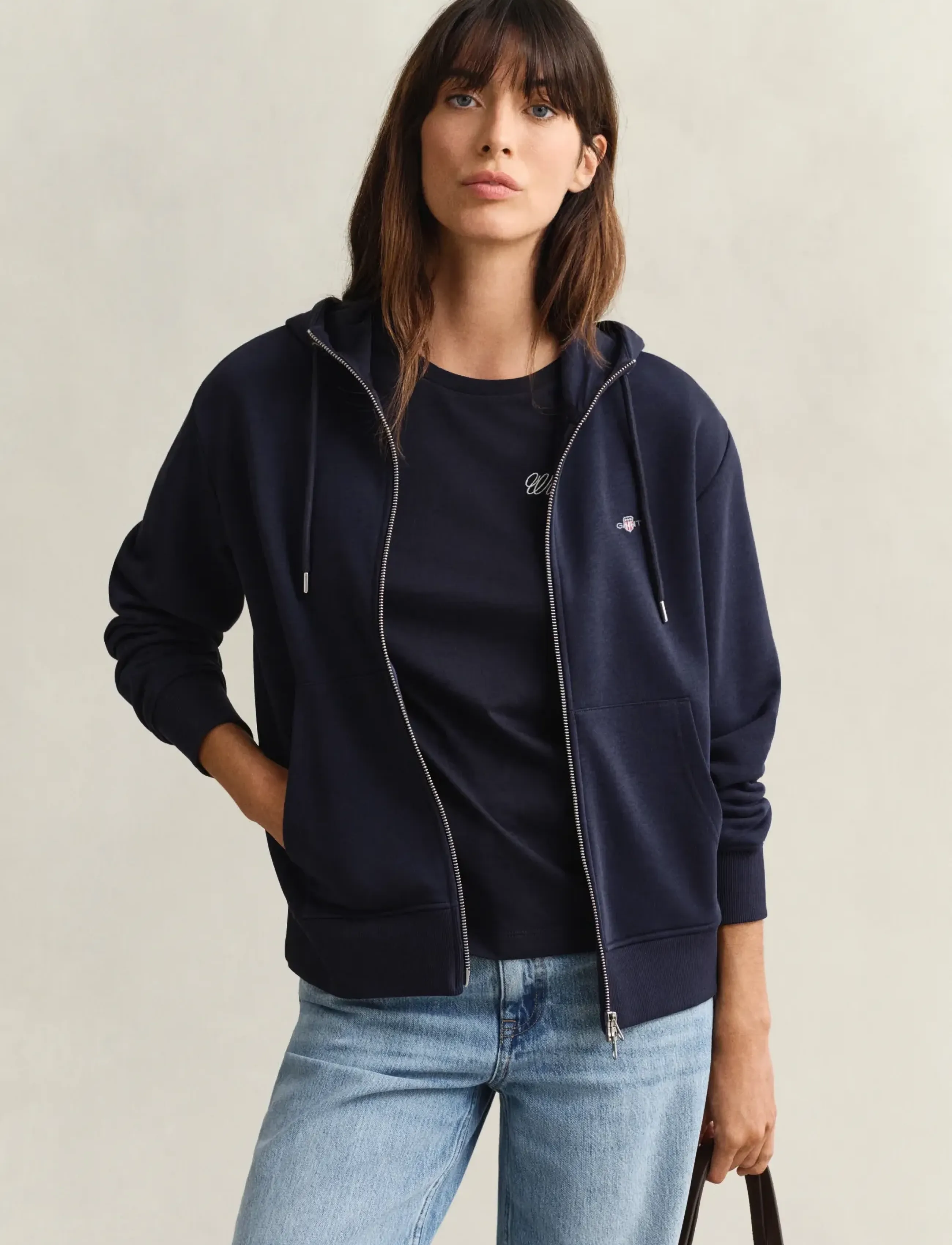Gant Shield Zip Hoodie, S, Sweatshirts & Hoodies, Marineblau - Frauen