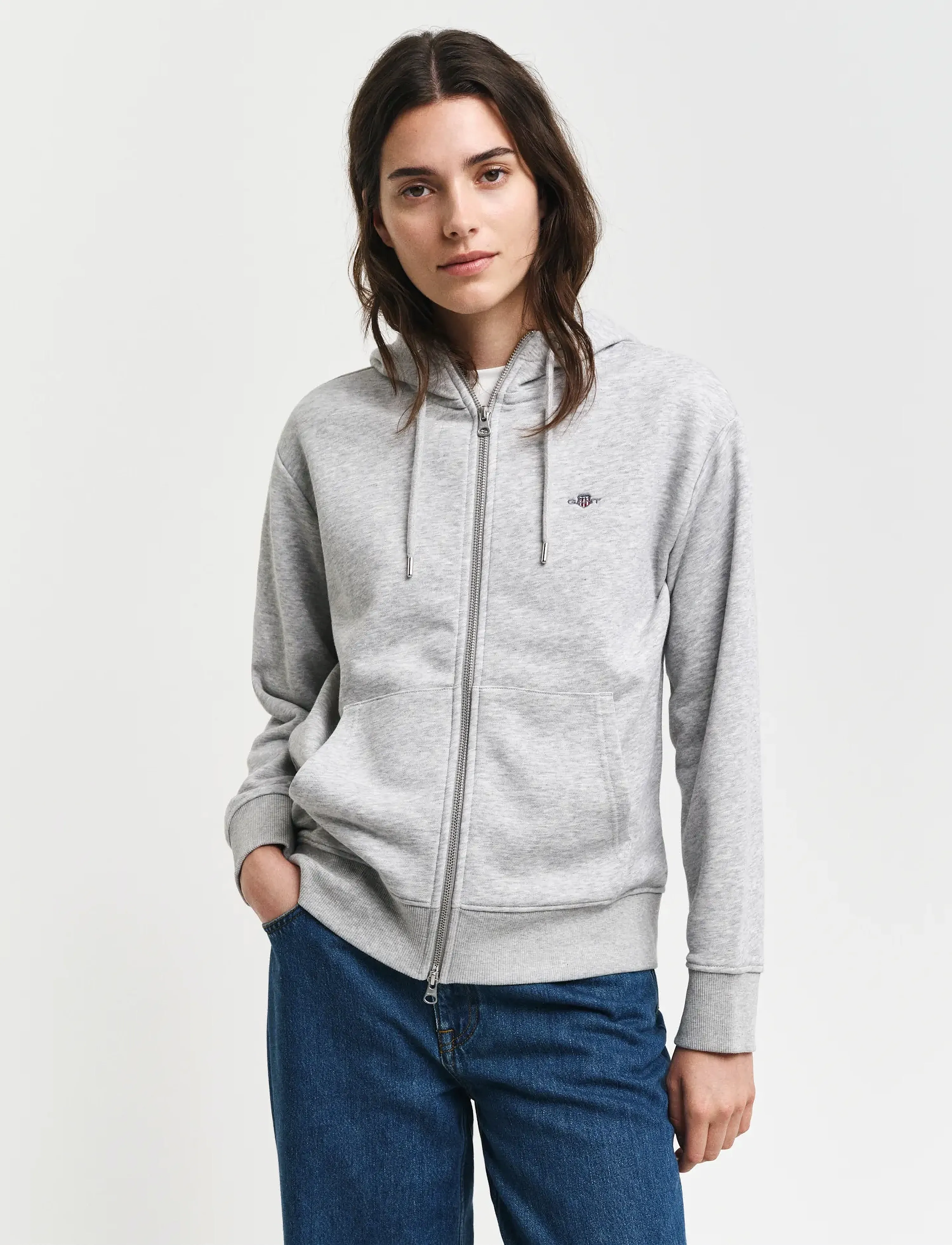 Gant Shield Zip Hoodie, XXL, Sweatshirts & Hoodies, Grau - Frauen