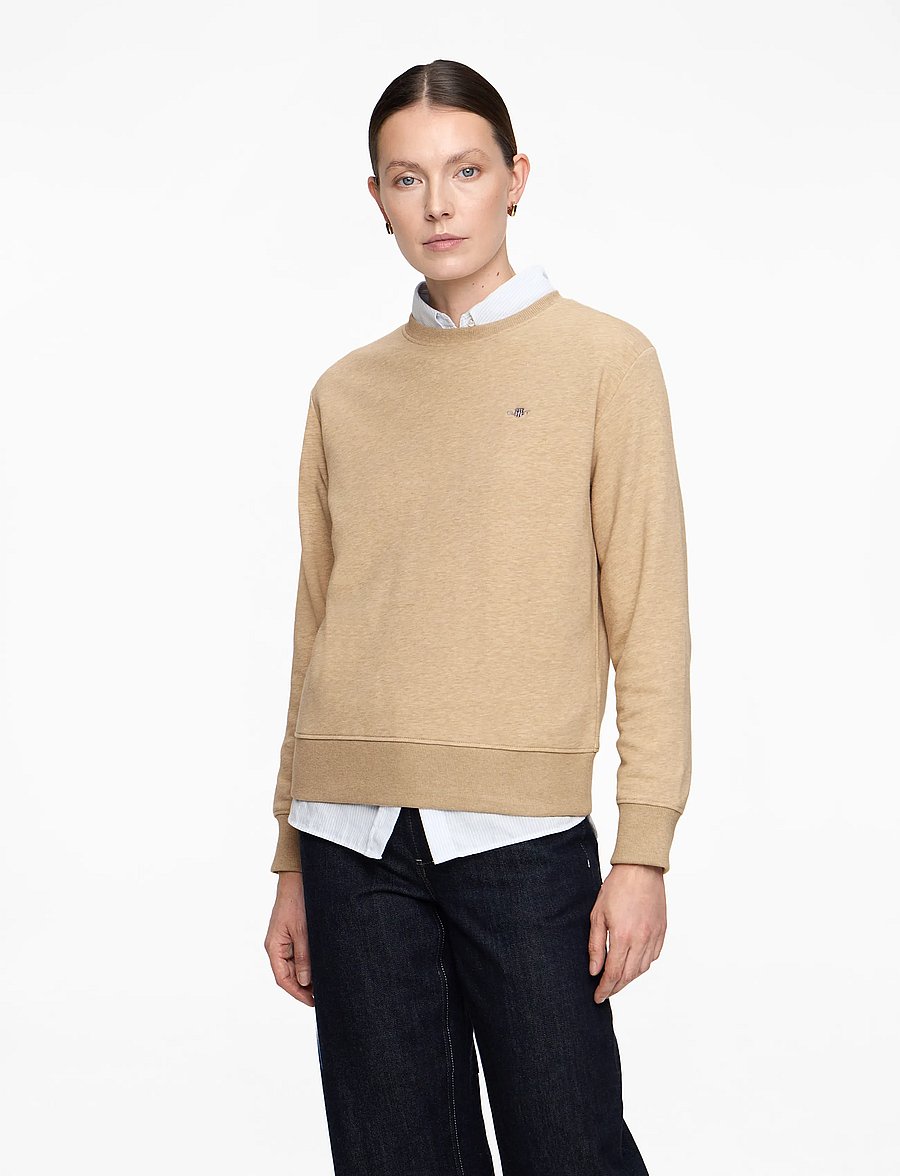 Gant - SHIELD C-NECK SWEAT - modetrends - khaki melange - 0