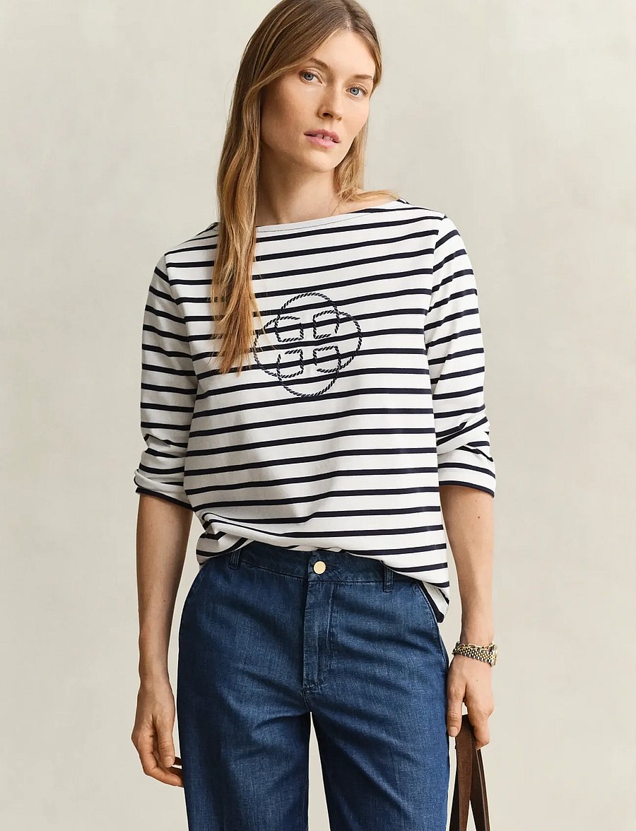 Gant - REG THREE-QUARTER SLEEVE T-SHIRT - langermede topper - evening blue - 0