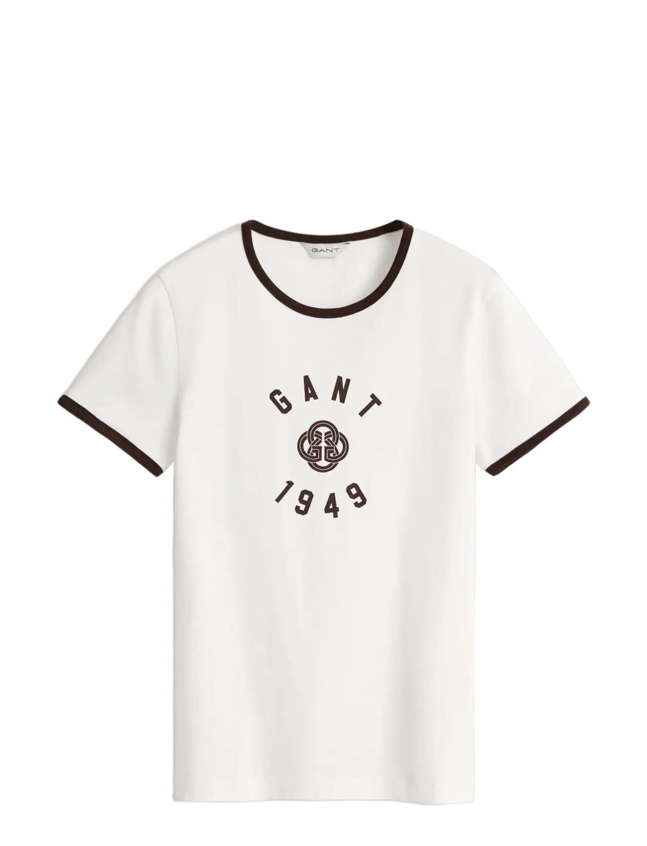 Gant SLIM SS RINGER T-SHIRT - T-shirts - DEEP BROWN / white