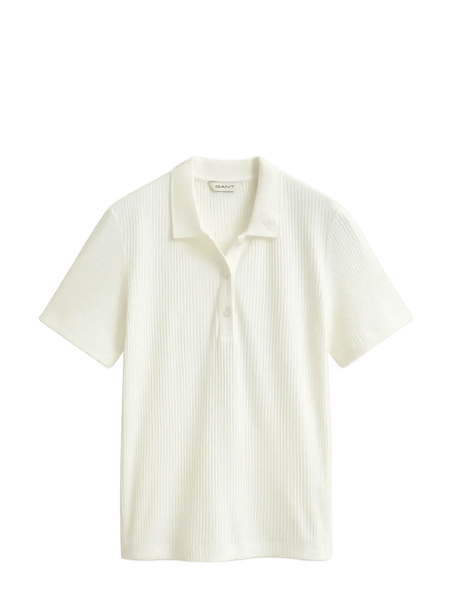 Gant - SLIM RIBBED SS POLO - poloshirts - eggshell - 1