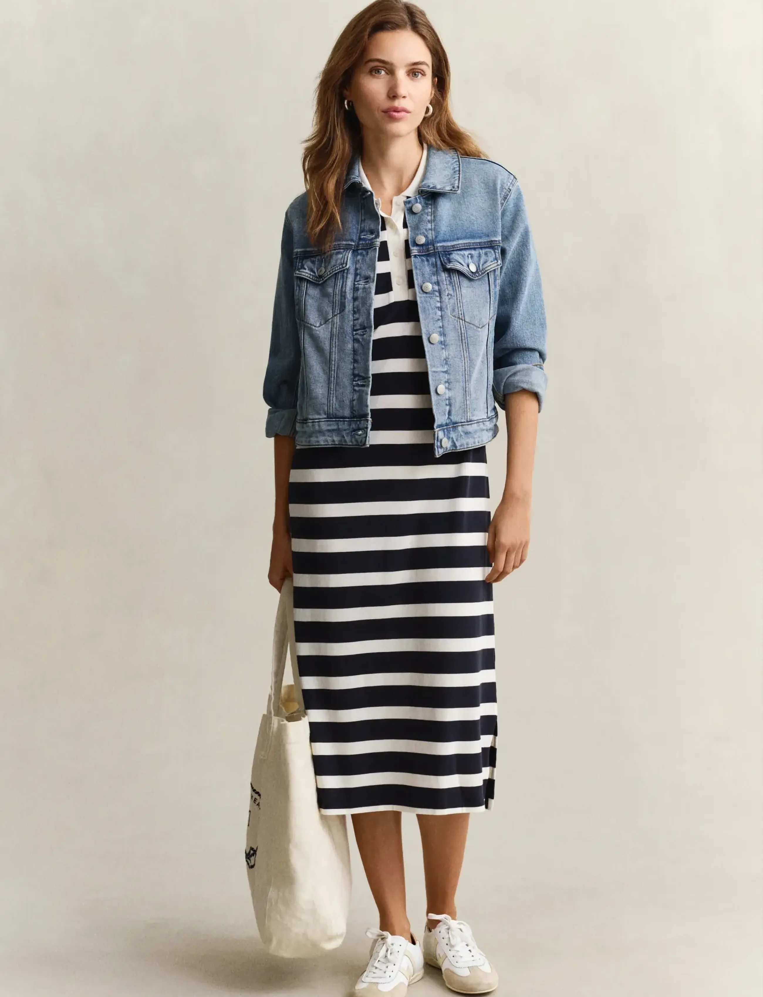 Gant Reg Striped Ss Polo Dress, XXL, Dresses, Weiß - Knee-length & Midi, Frauen