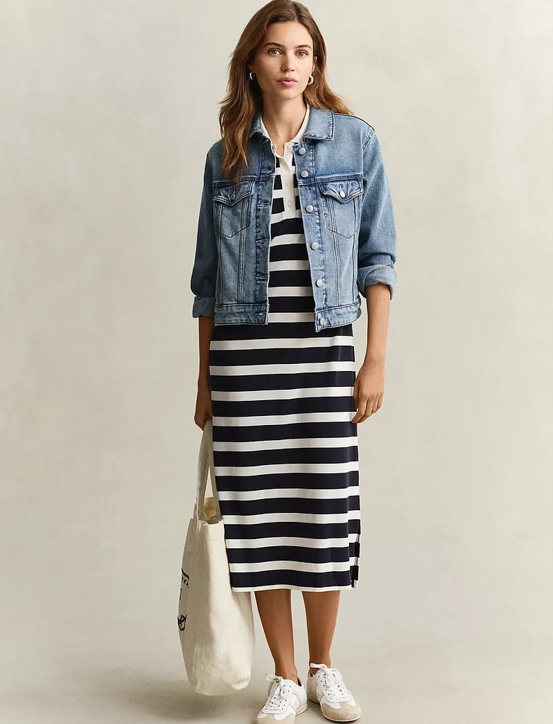 GANT - REG STRIPED SS POLO DRESS - midikleider - evening blue - 0