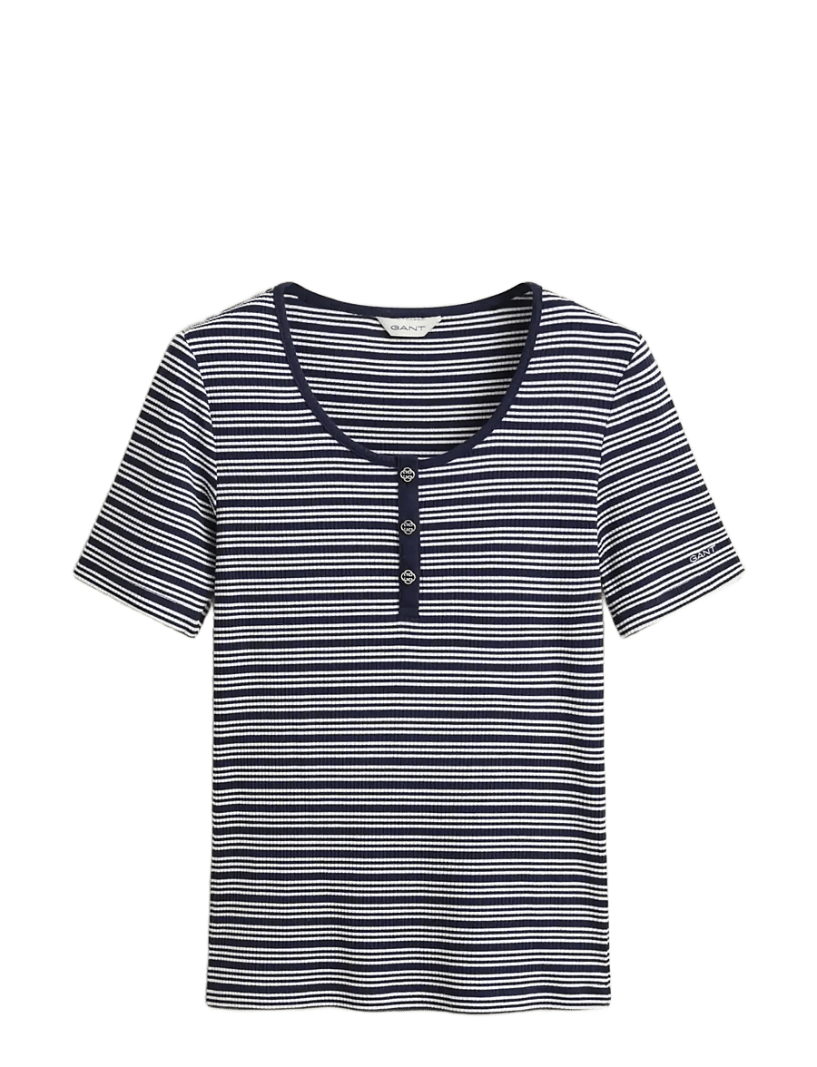Gant - SLIM RIBBED SS HENLEY TOP - t-särgid - evening blue - 1