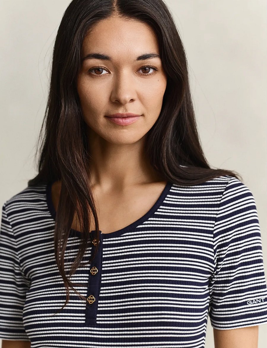 Gant - SLIM RIBBED SS HENLEY TOP - t-särgid - evening blue - 3