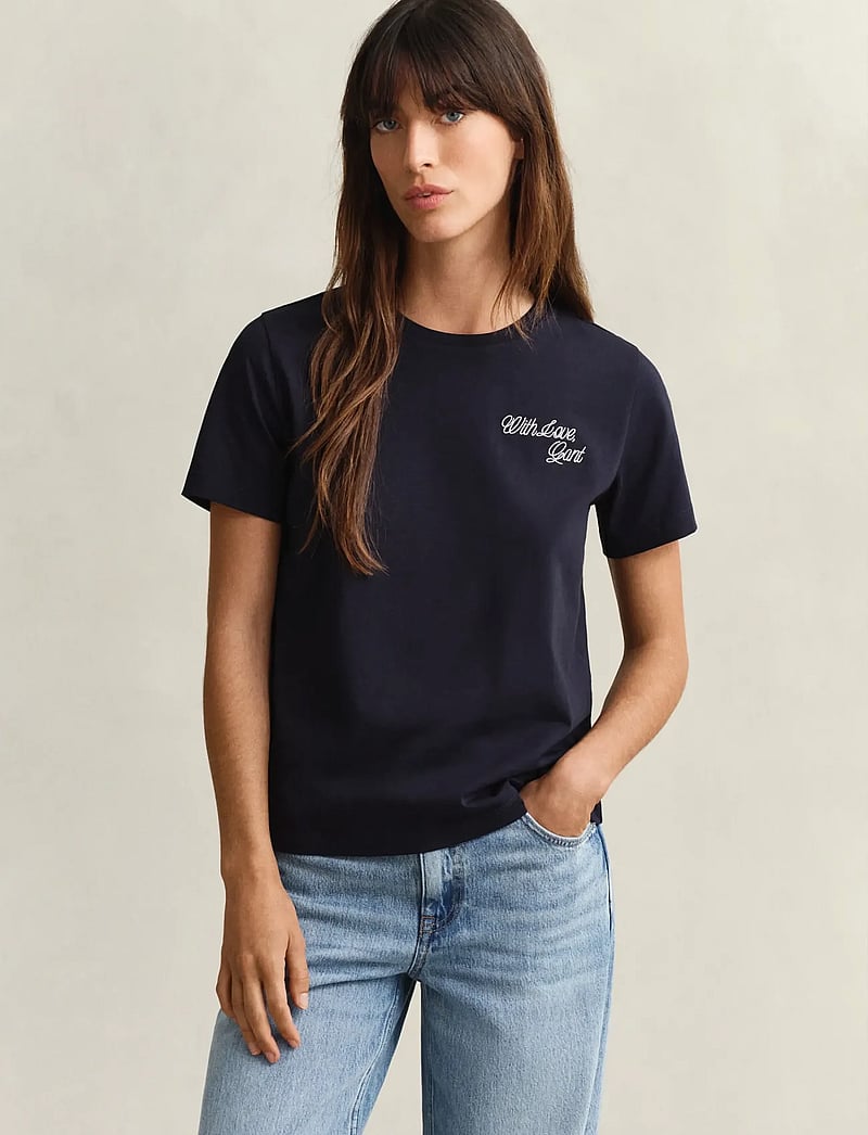 GANT - GRAPHIC PRINT SS T-SHIRT - t-shirts - evening blue - 0