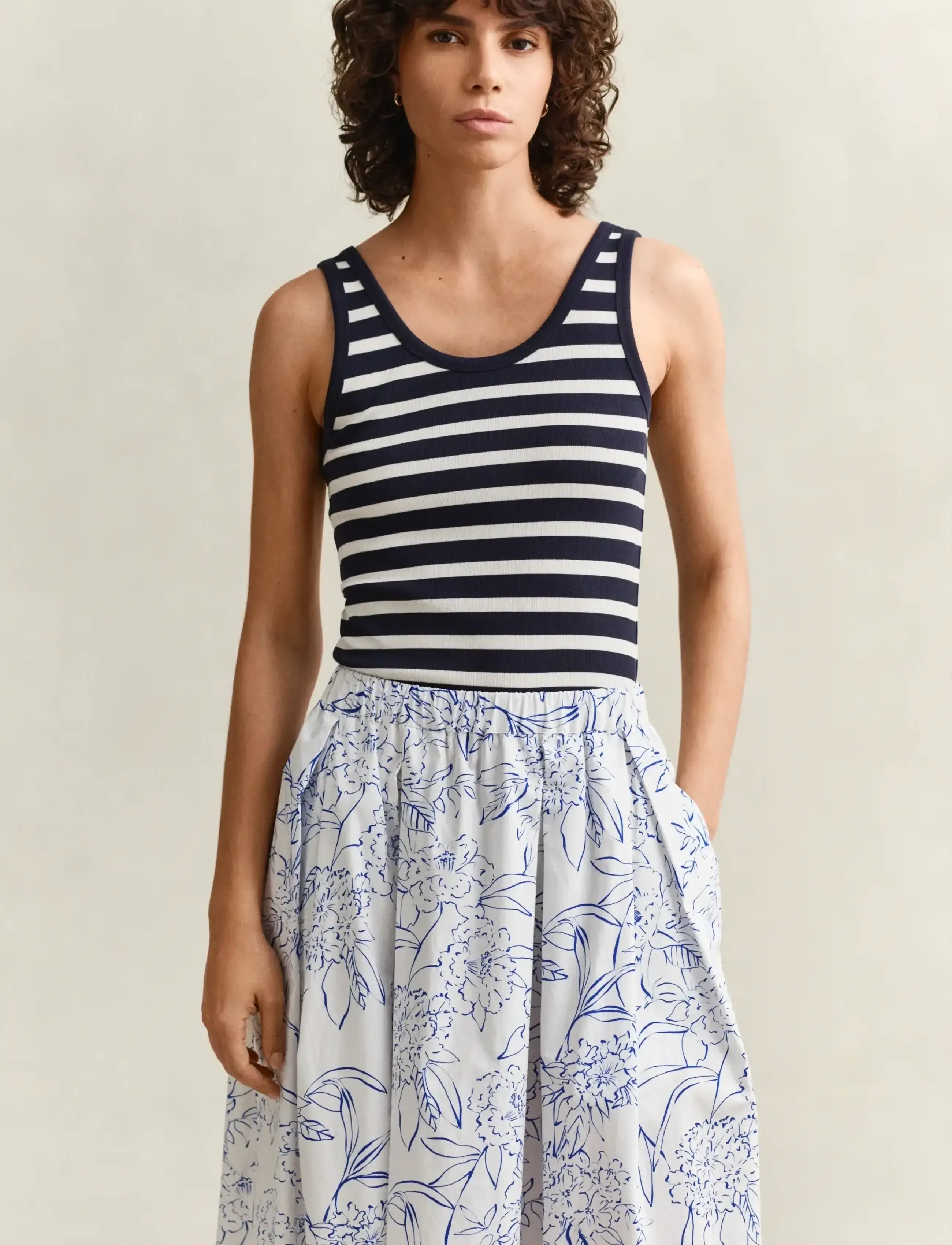 Gant Striped Ribbed Tank Top, M, T-shirts & Oberteile, Marineblau - Sleeveless, Frauen