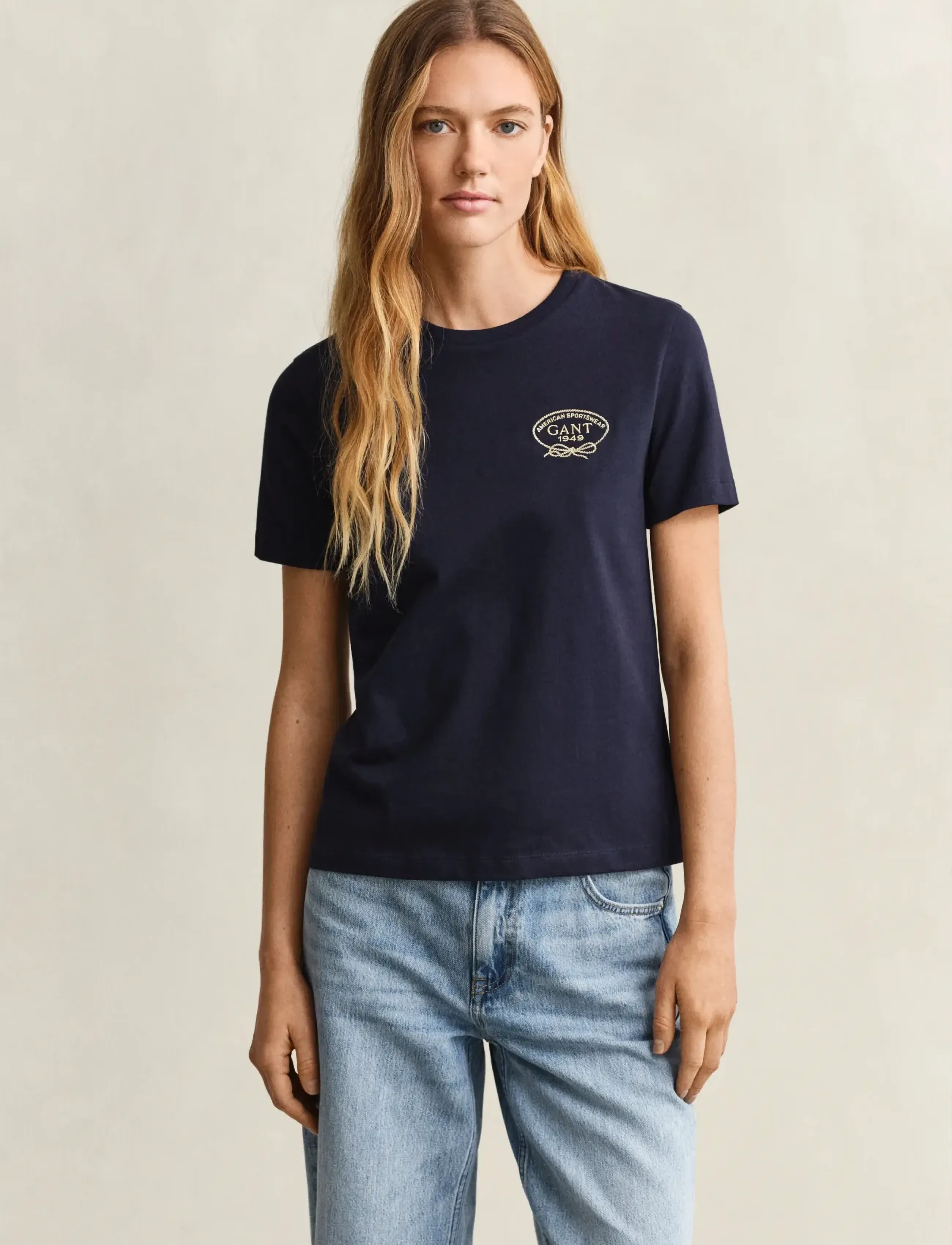 GANT ROPE GRAPHIC SS T-SHIRT - T-shirts - EVENING BLUE / navy