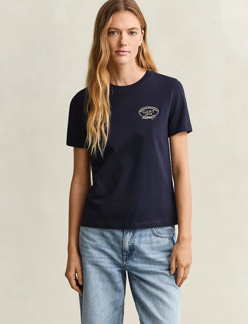 GANT - ROPE GRAPHIC SS T-SHIRT - t-shirts - evening blue - 0