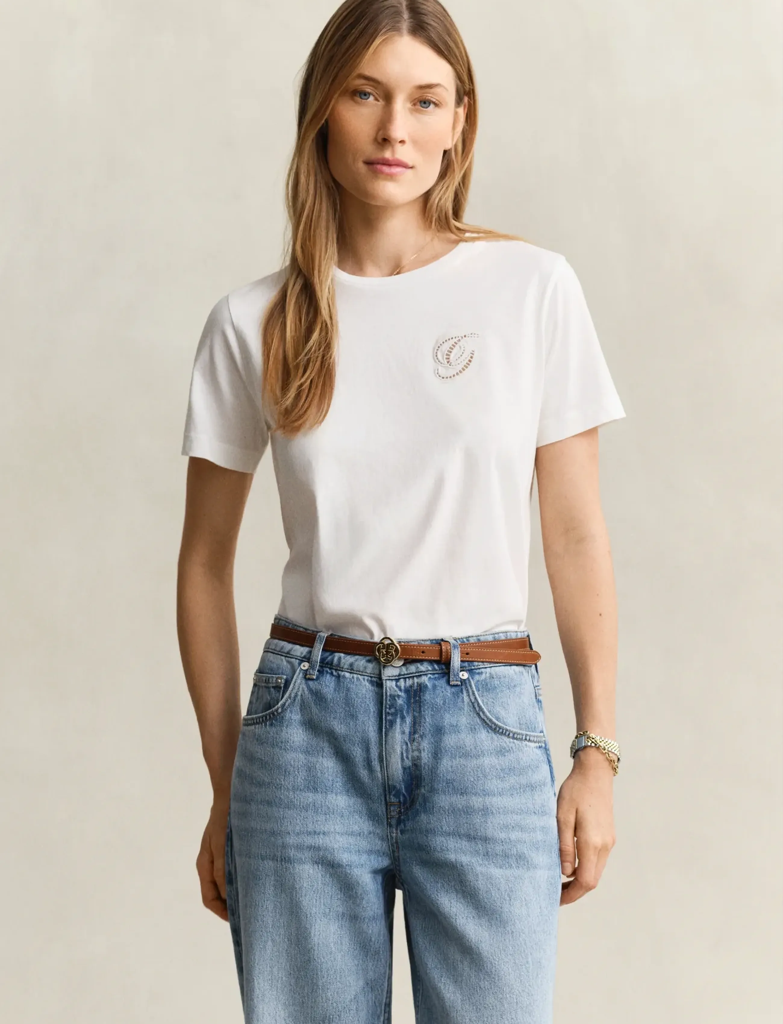 GANT REG SCRIPT SS T-SHIRT - T-shirts - EGGSHELL / white