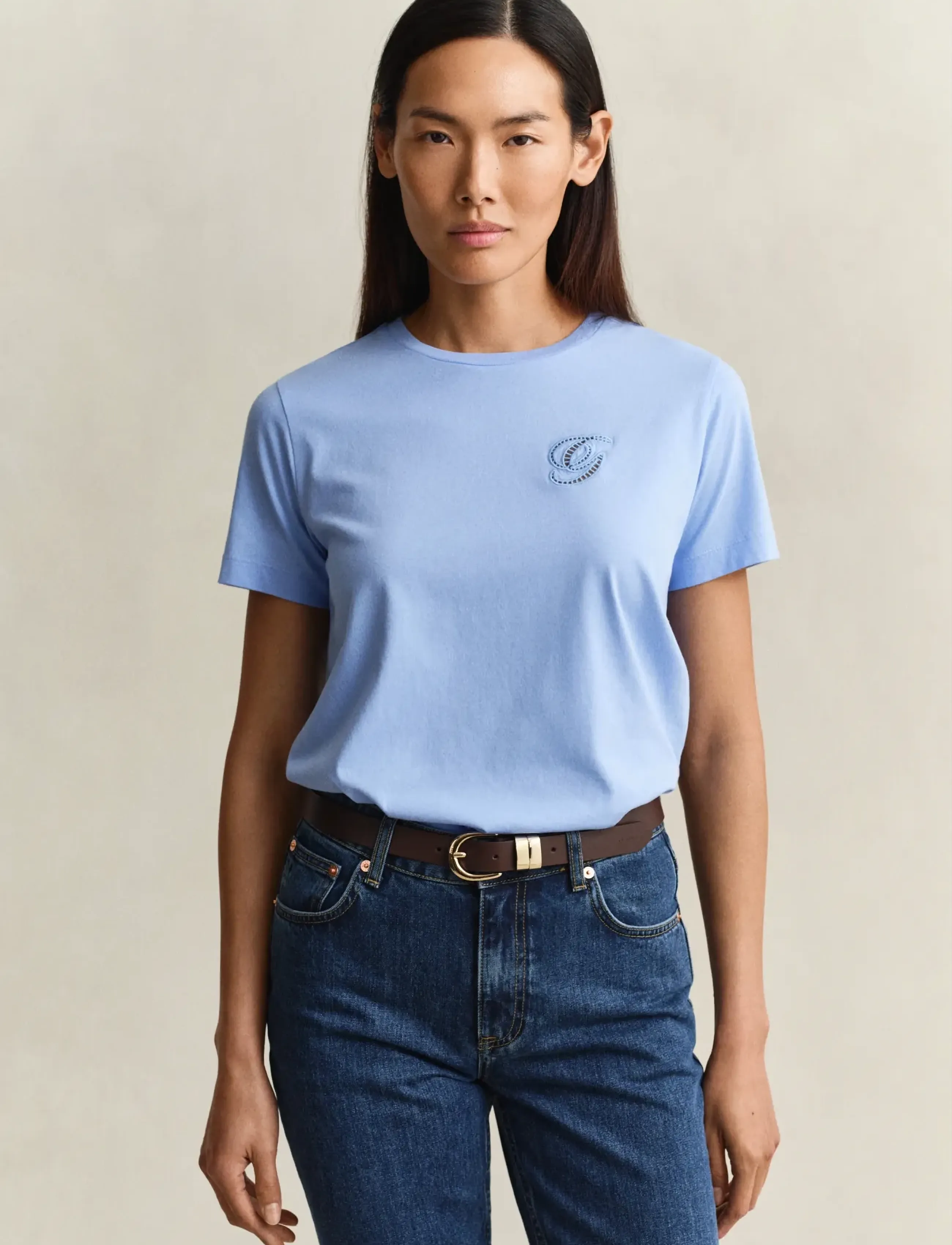 GANT REG SCRIPT SS T-SHIRT - Marškinėliai - HYDRANGEA BLUE / blue