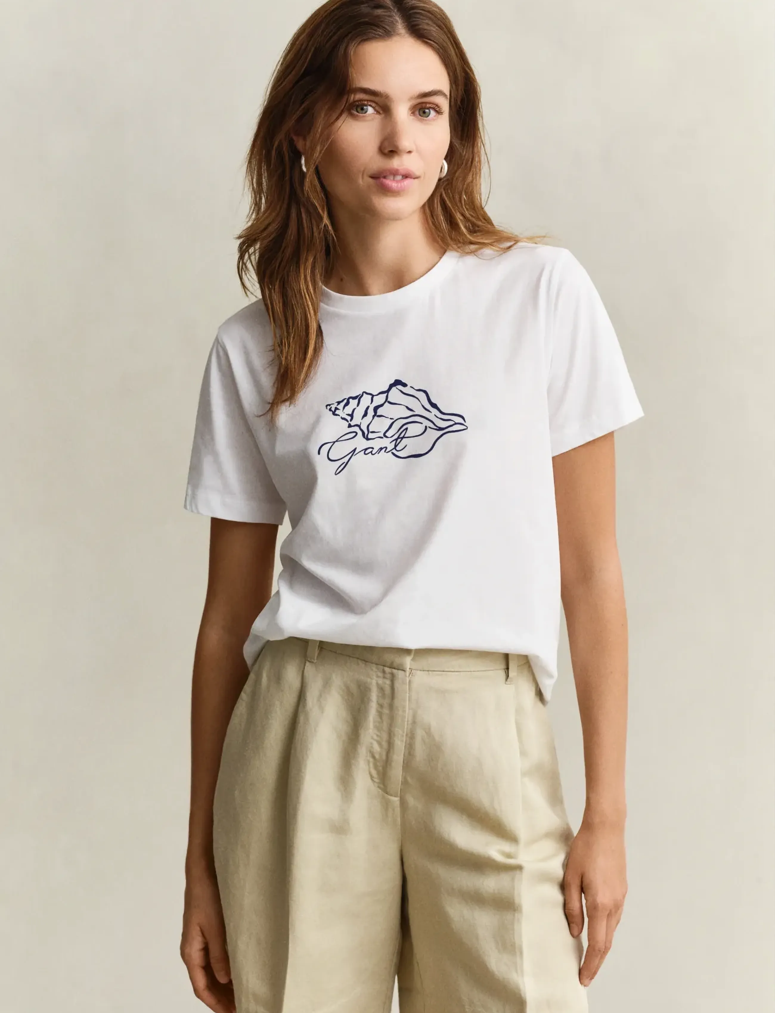 Gant Reg Graphic Print Ss T-Shirt, XS, White, T-Shirts & Toppe > Kortærmede, Dame