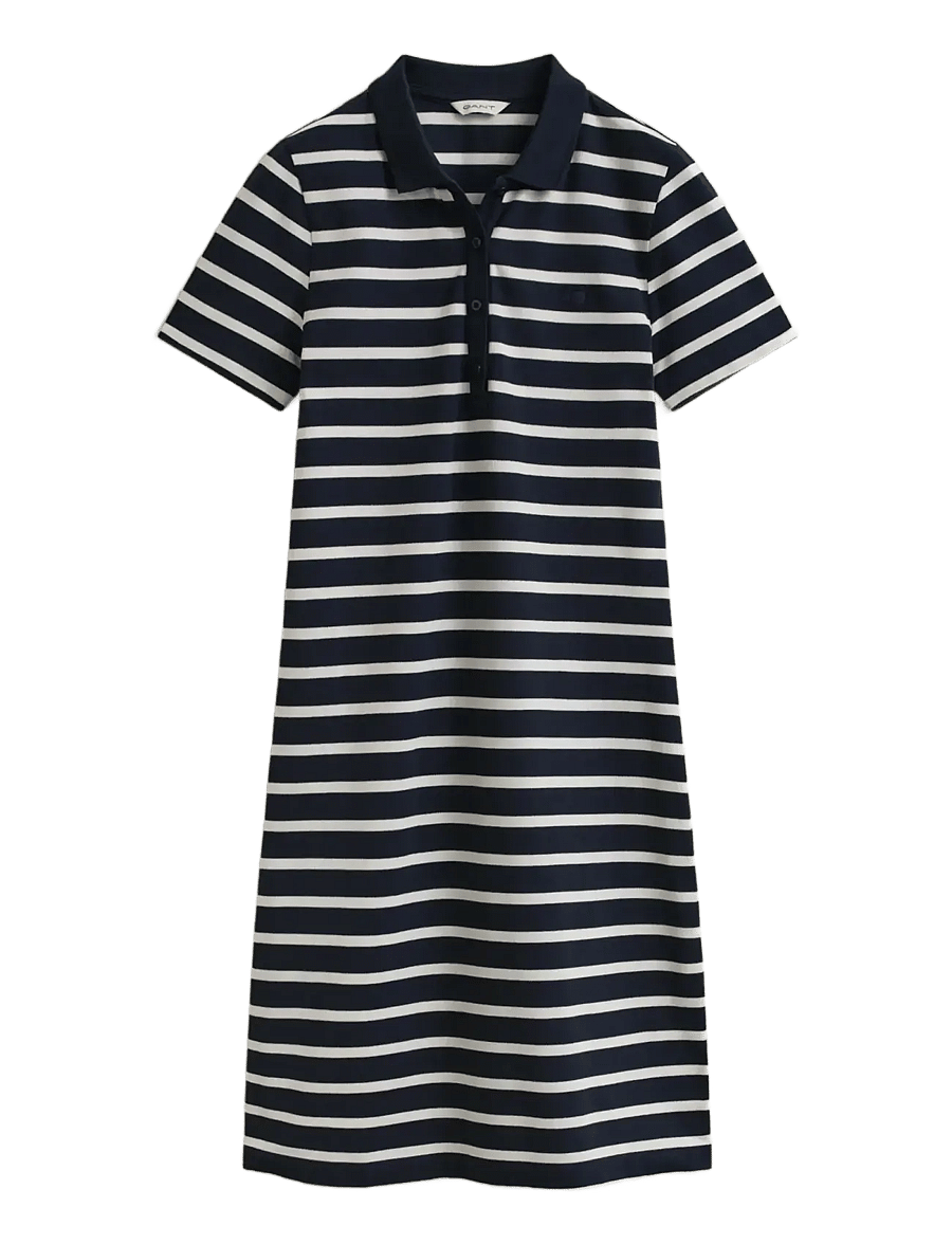 Gant - SLIM STRIPED SS PIQUE POLO DRESS - robes courtes - evening blue - 1
