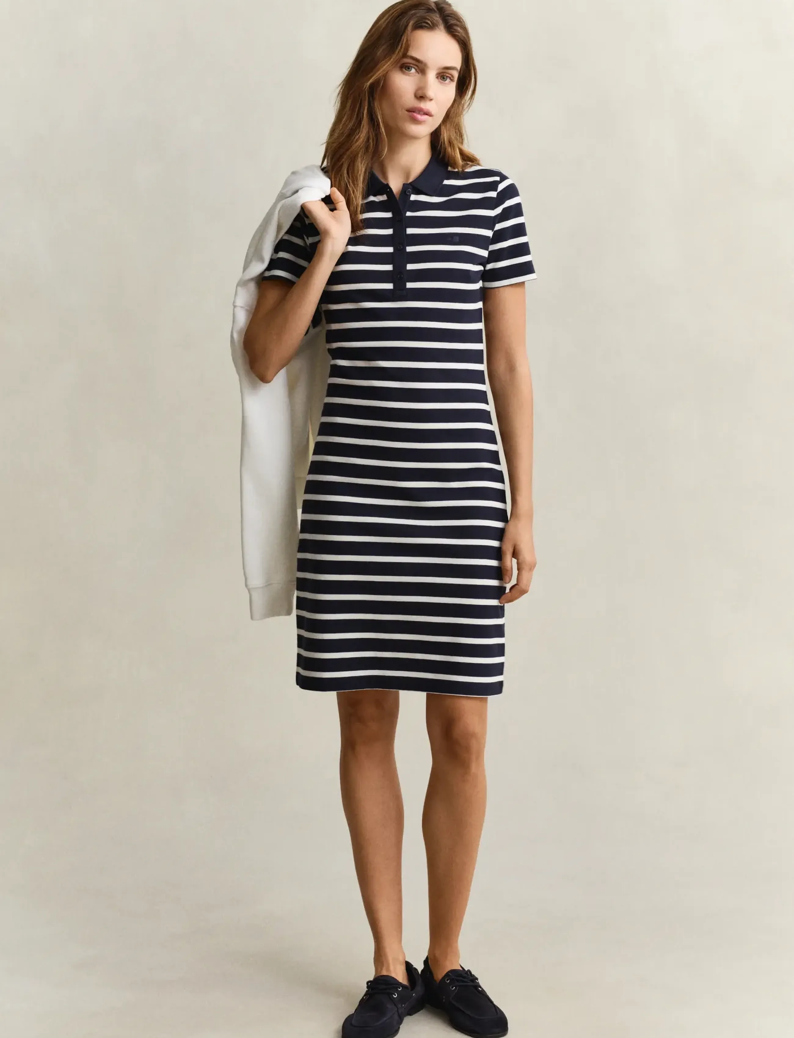 Gant Slim Striped Ss Pique Polo Dress, M, Dresses, Marineblau - Short Frauen