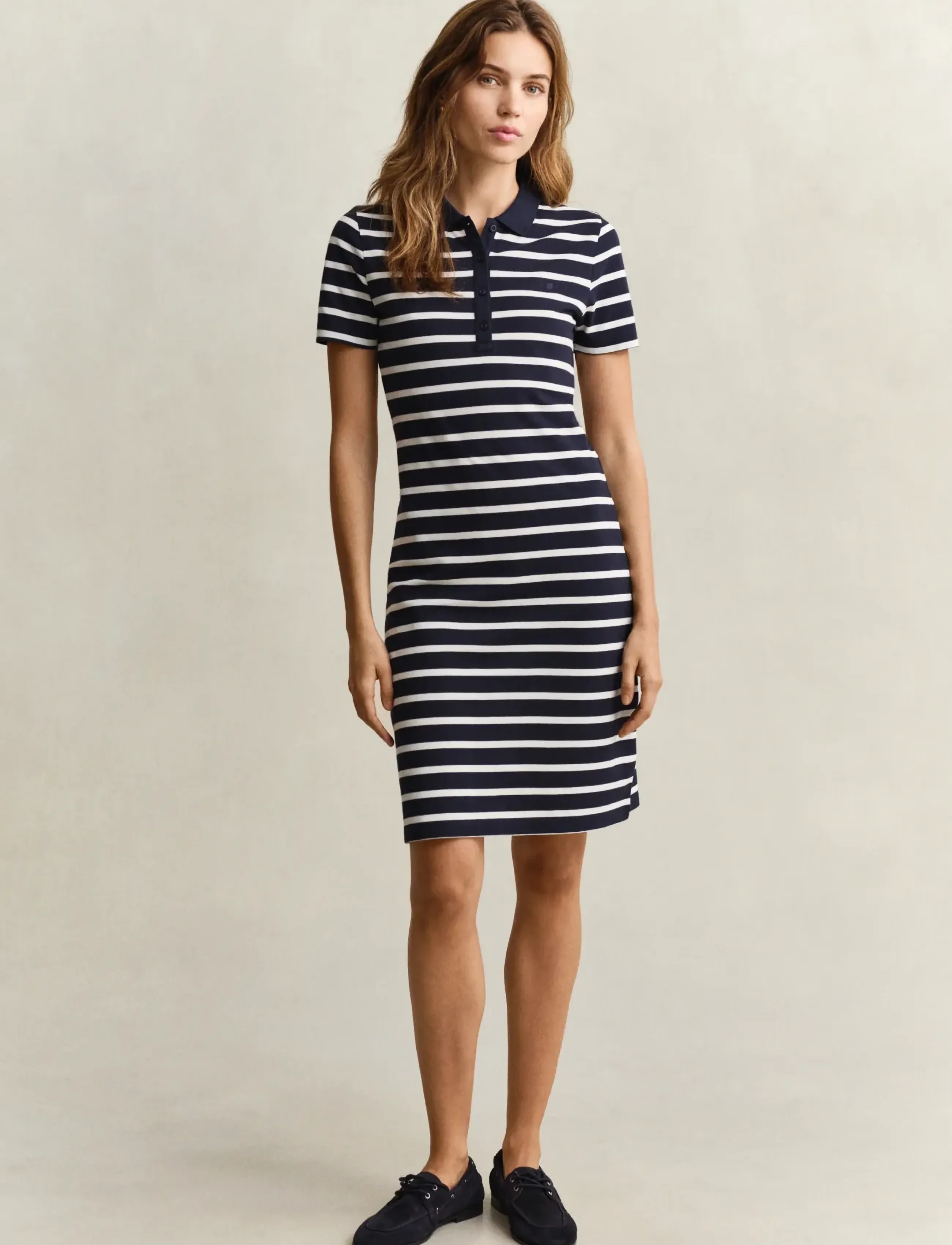 Gant - SLIM STRIPED SS PIQUE POLO DRESS - robes courtes - evening blue - 3