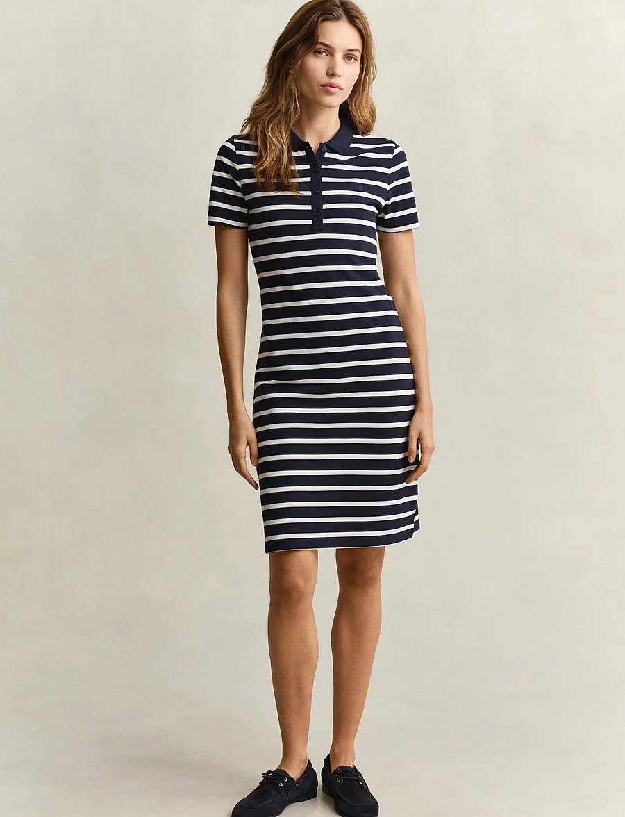 Gant - SLIM STRIPED SS PIQUE POLO DRESS - robes courtes - evening blue - 3