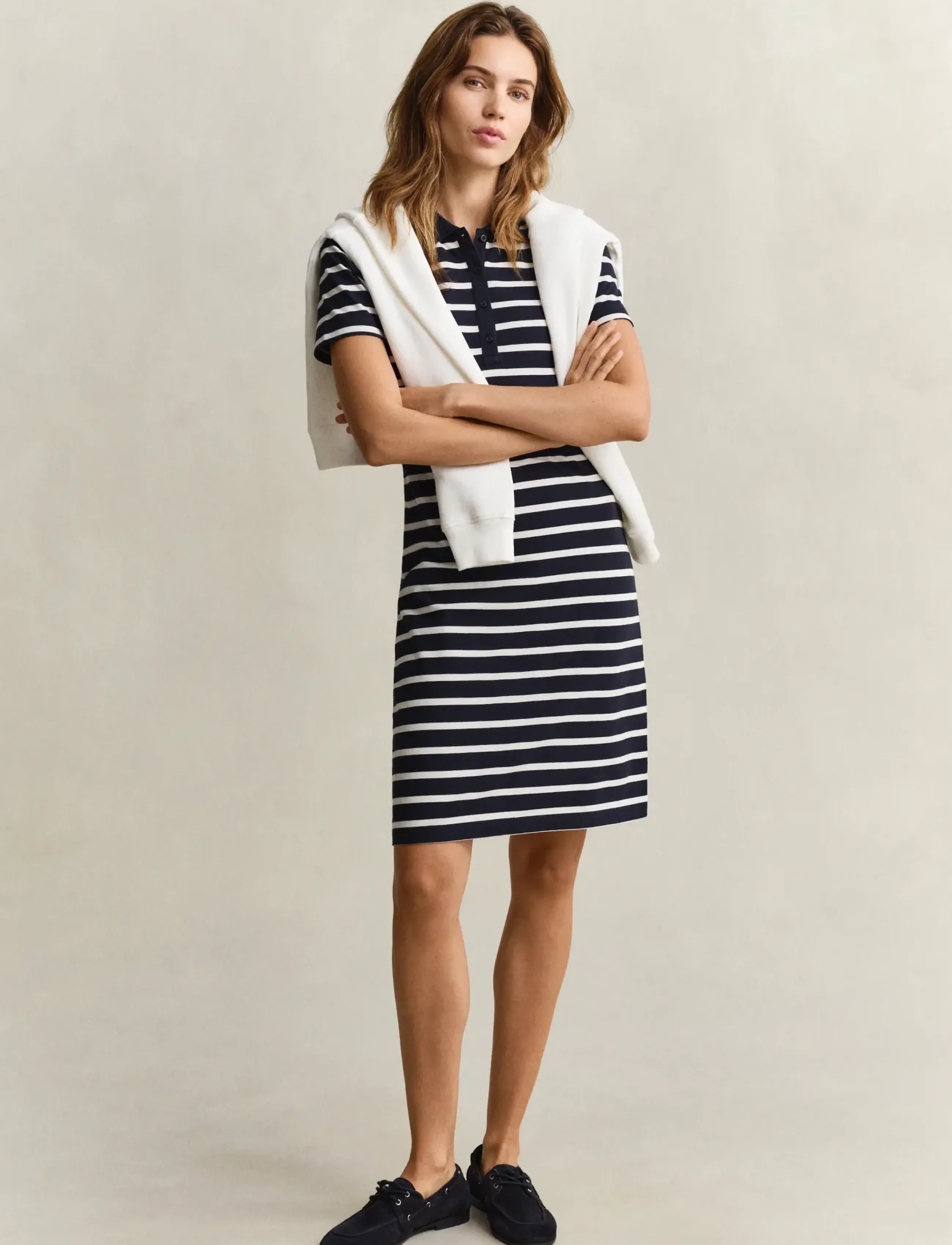 Gant - SLIM STRIPED SS PIQUE POLO DRESS - robes courtes - evening blue - 4