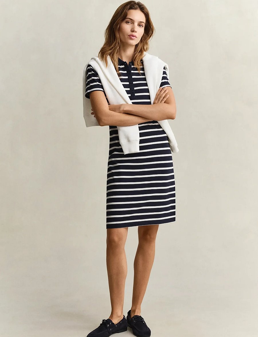 Gant - SLIM STRIPED SS PIQUE POLO DRESS - robes courtes - evening blue - 4