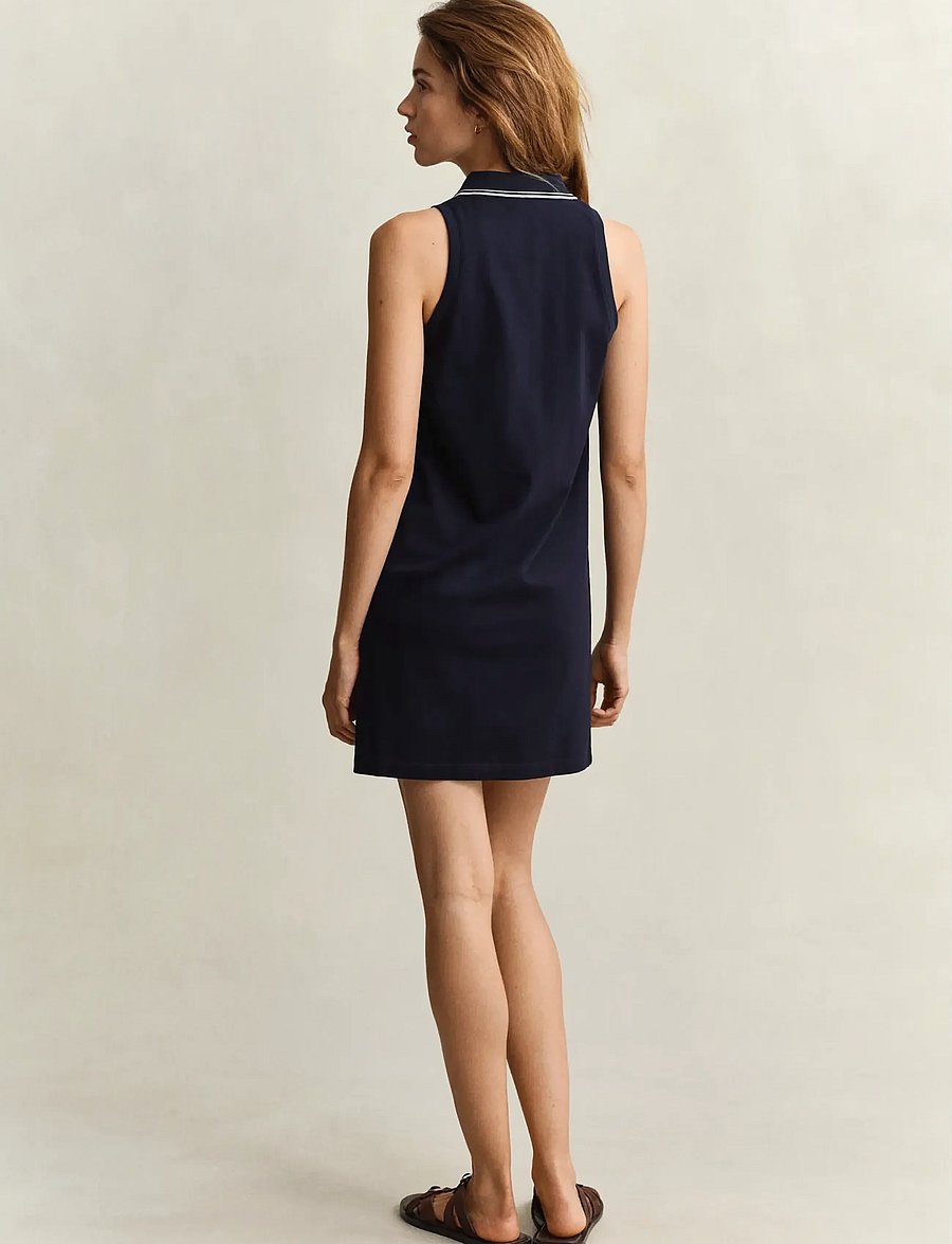 Gant - REG SLEEVELESS PIQUE POLO DRESS - t-shirt dresses - evening blue - 2