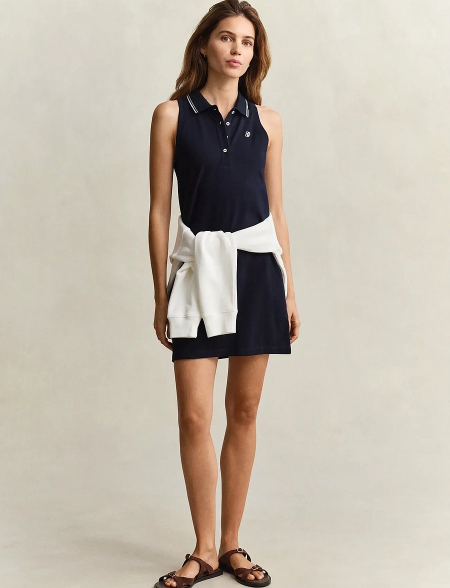 Gant - REG SLEEVELESS PIQUE POLO DRESS - t-shirt dresses - evening blue - 4