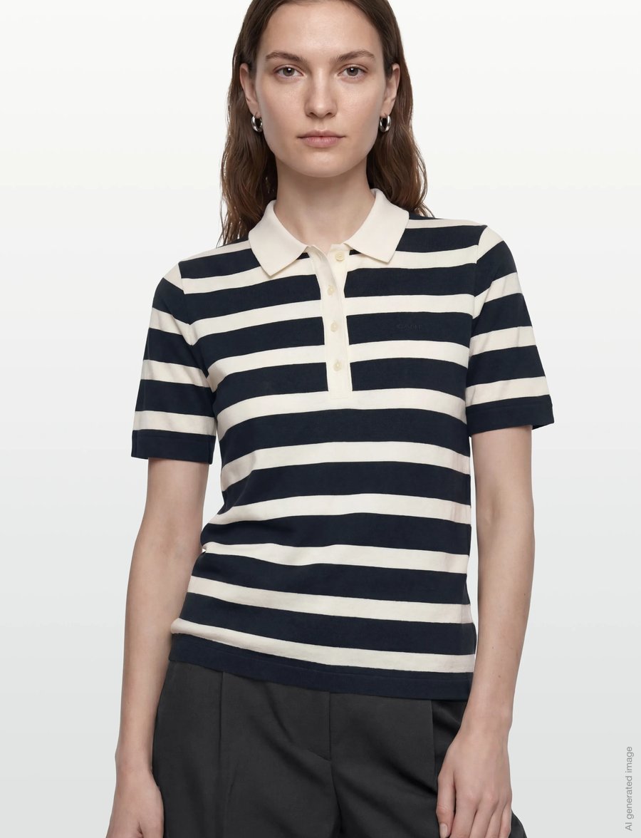 Gant - REG STRIPED SS POLO - poloshirts - evening blue - 3