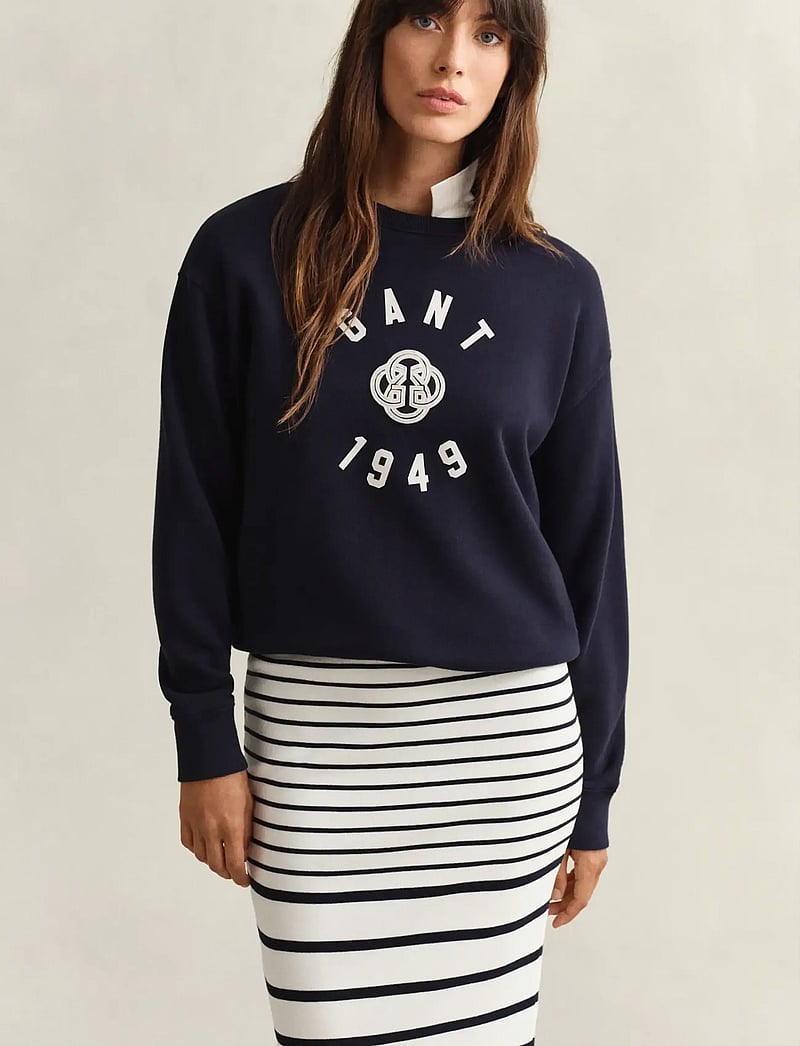 GANT - GRAPHIC C-NECK SWEATER - modetrender - evening blue - 0