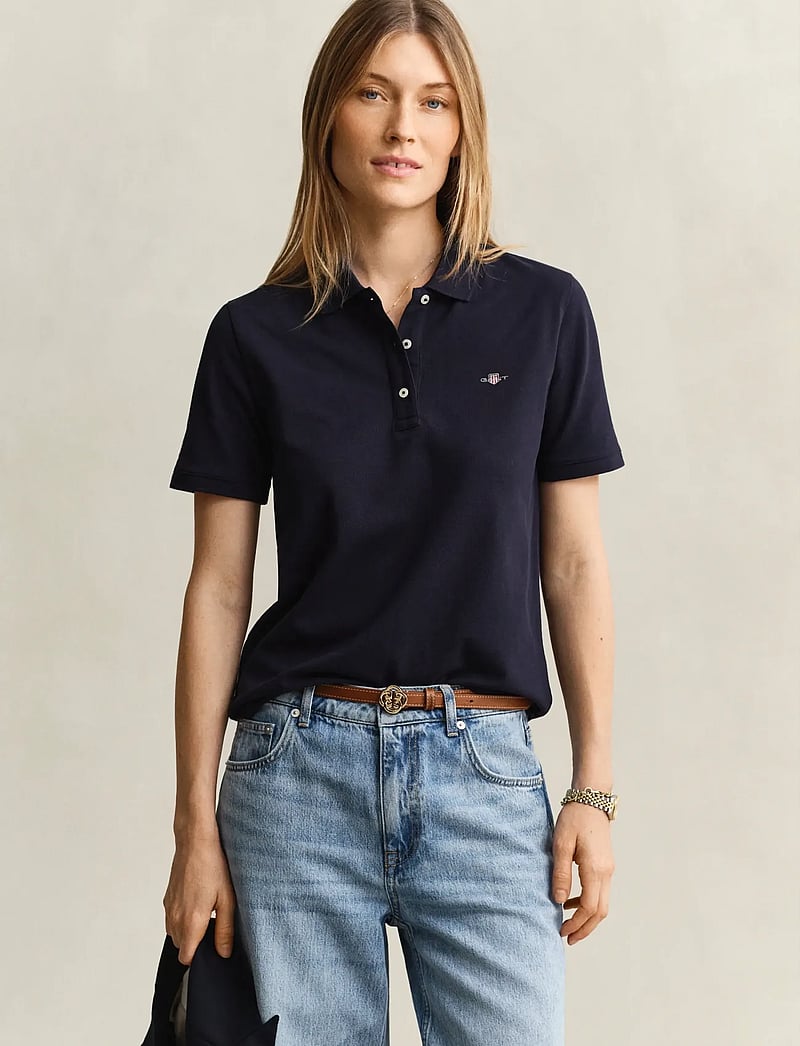 Gant - REG SHIELD SS PIQUE POLO - poloer - evening blue - 0